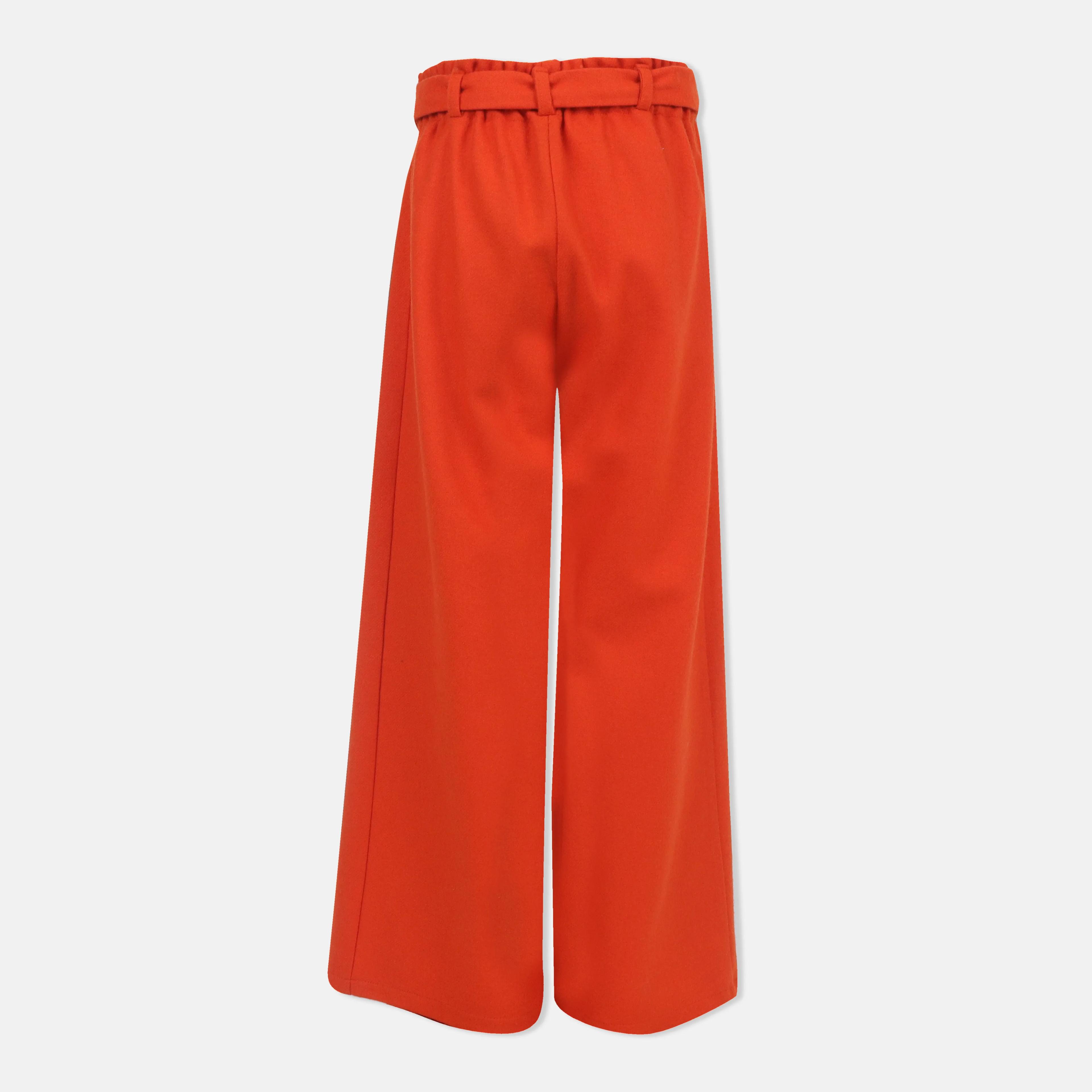 بنطلون واسع الساق من مزيج الصوف للبنات مع حزام Thumbnail 3