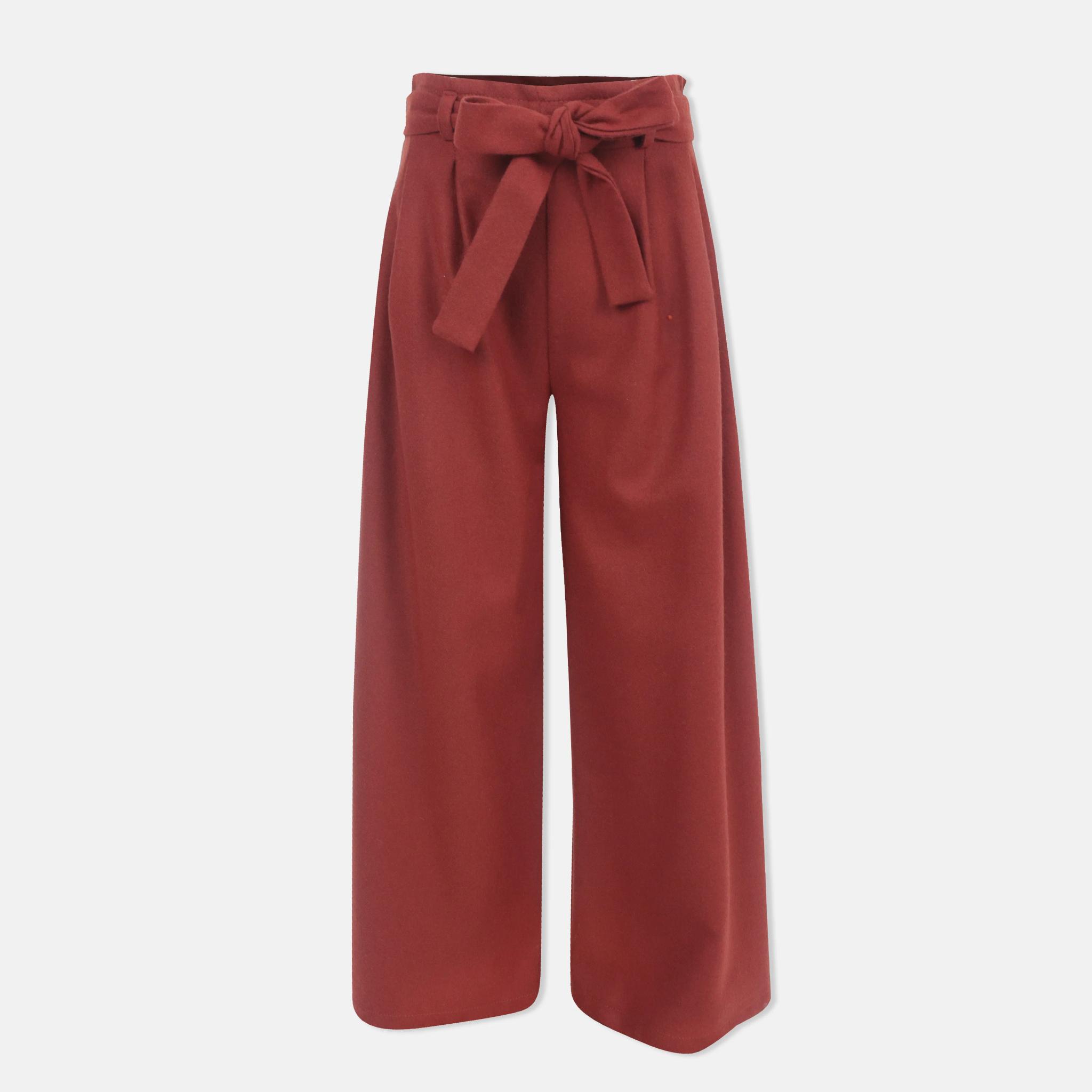 بنطلون واسع الساق من مزيج الصوف للبنات مع حزام alternative product image