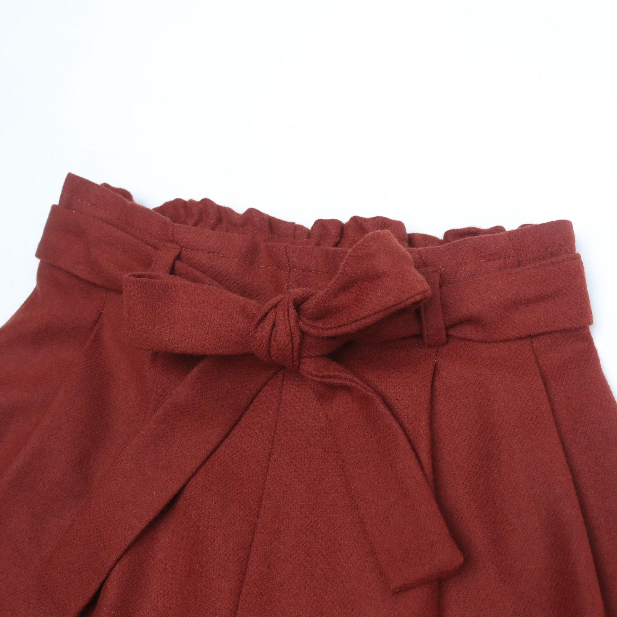 بنطلون واسع الساق من مزيج الصوف للبنات مع حزام media preview 2