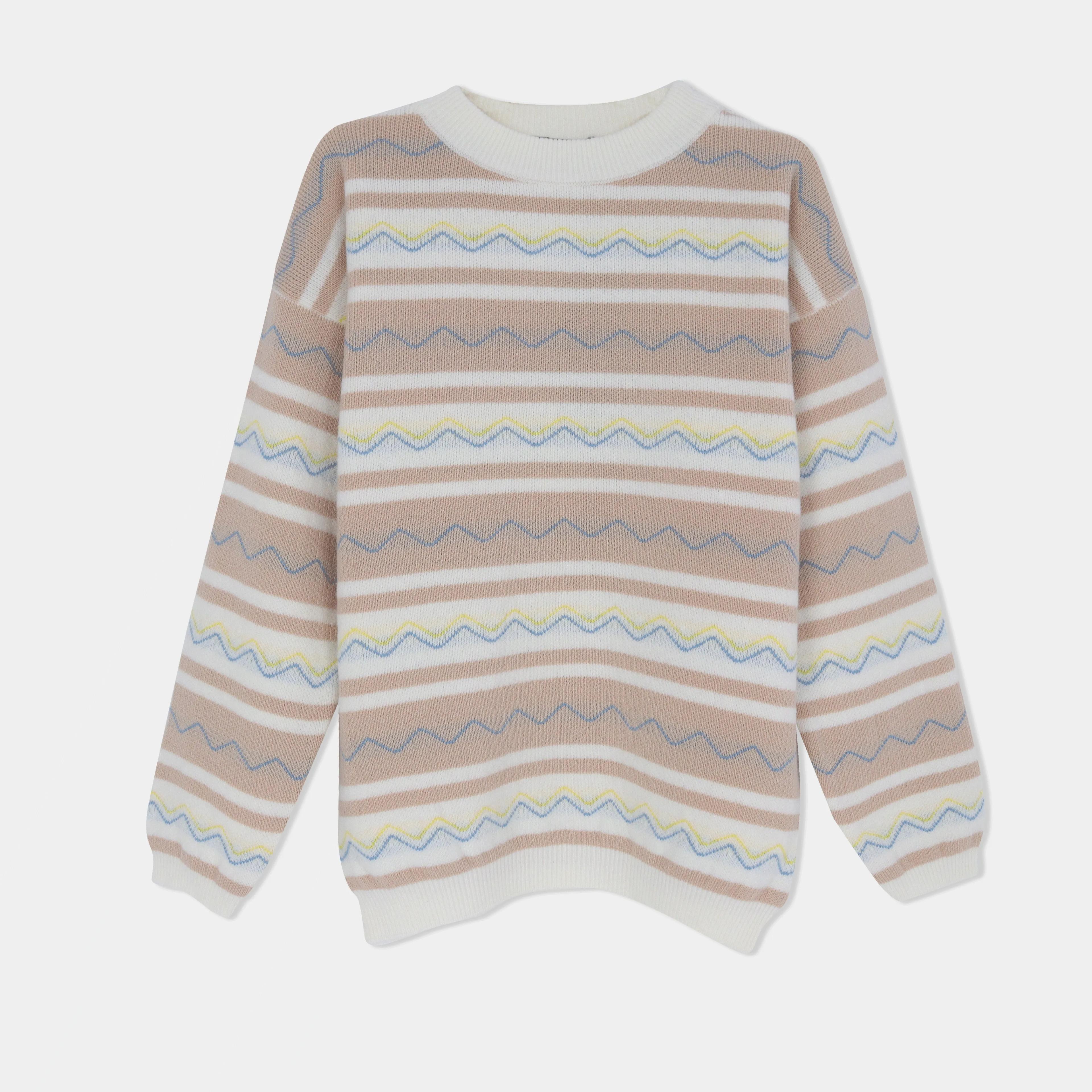 سترة مخططة محبوكة برقبة دائرية للأولاد Thumbnail 1