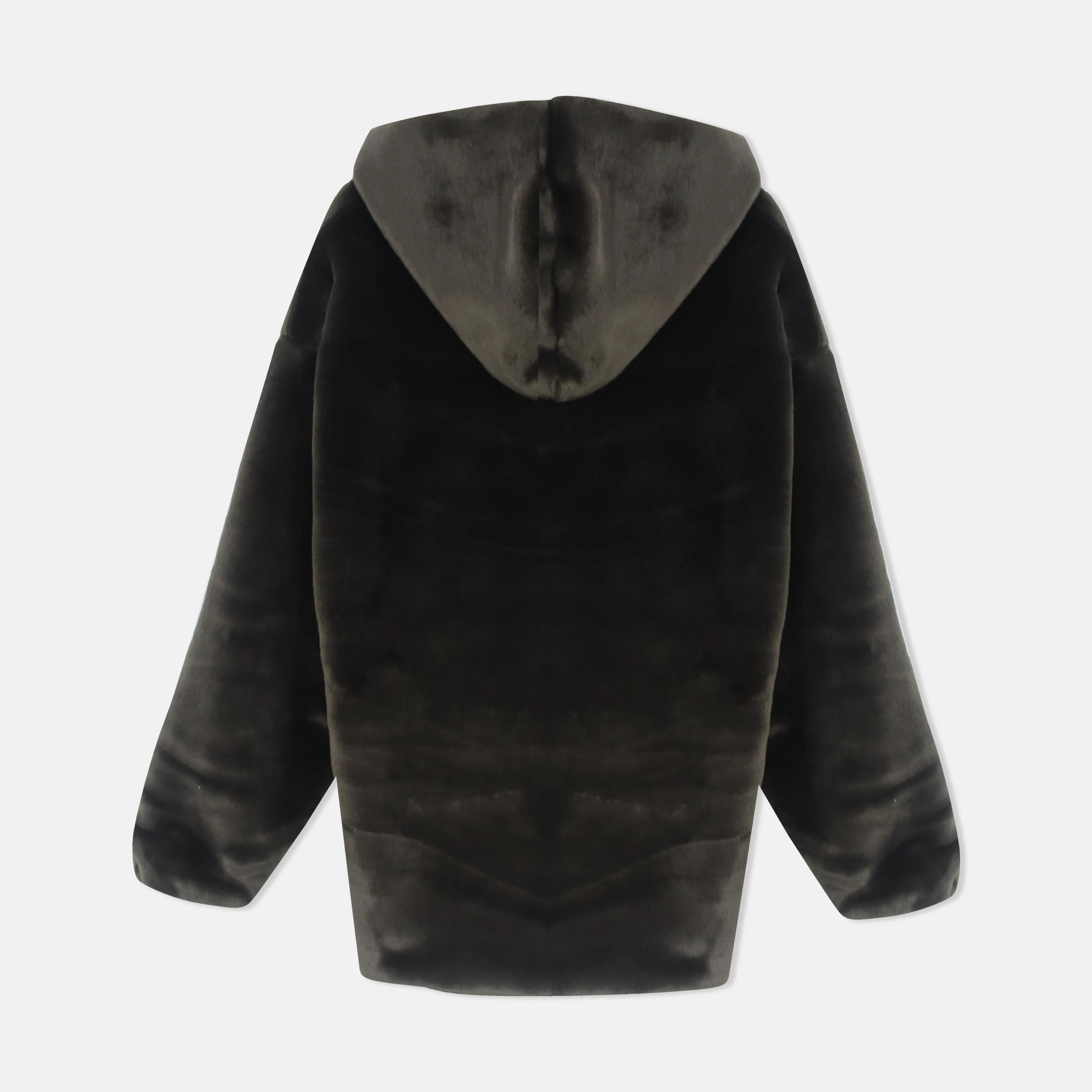 جاكيت نسائي بغطاء رأس مبطّن بفرو صناعي Thumbnail 3