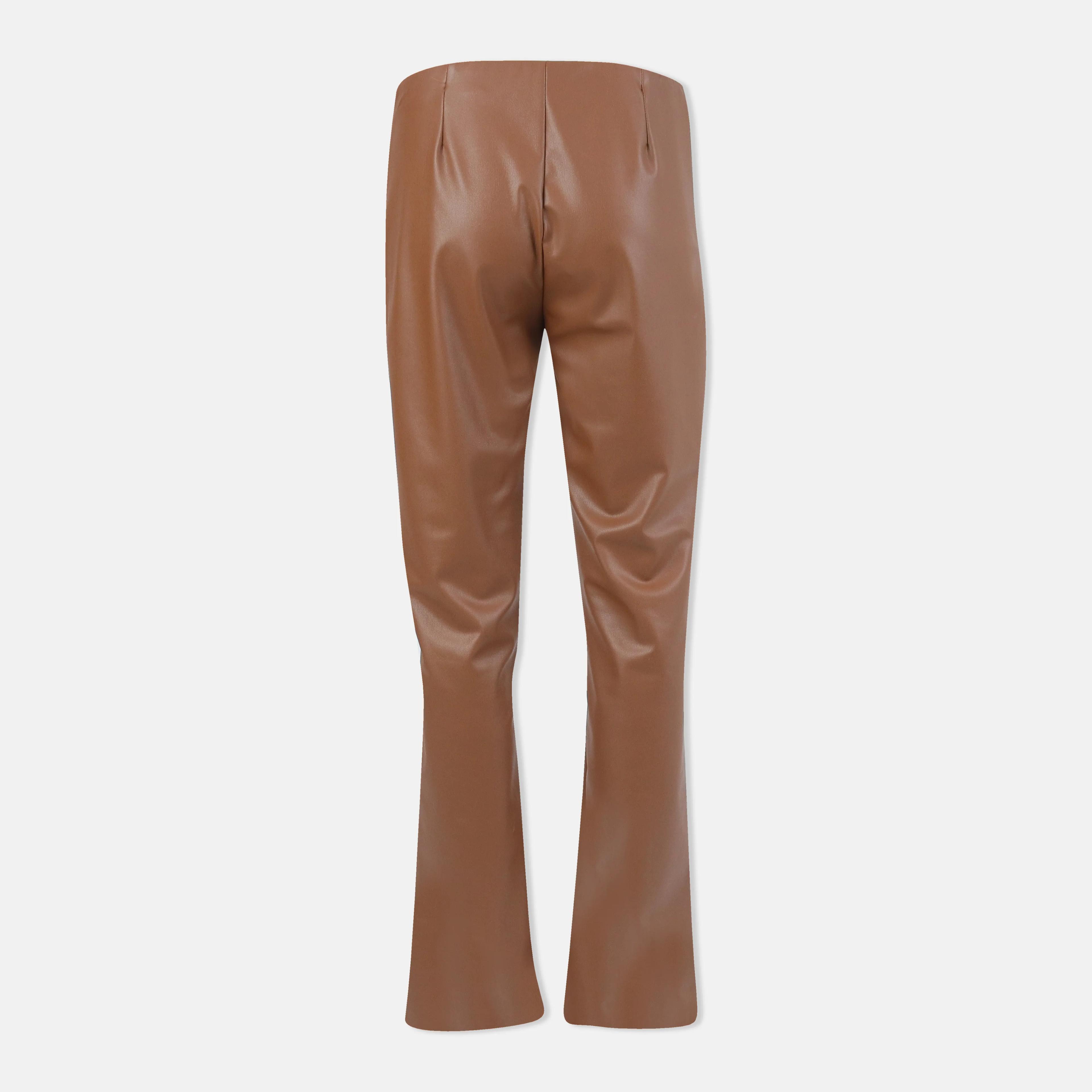 بنطلون نسائي من الجلد الصناعي واسع الساق Thumbnail 3