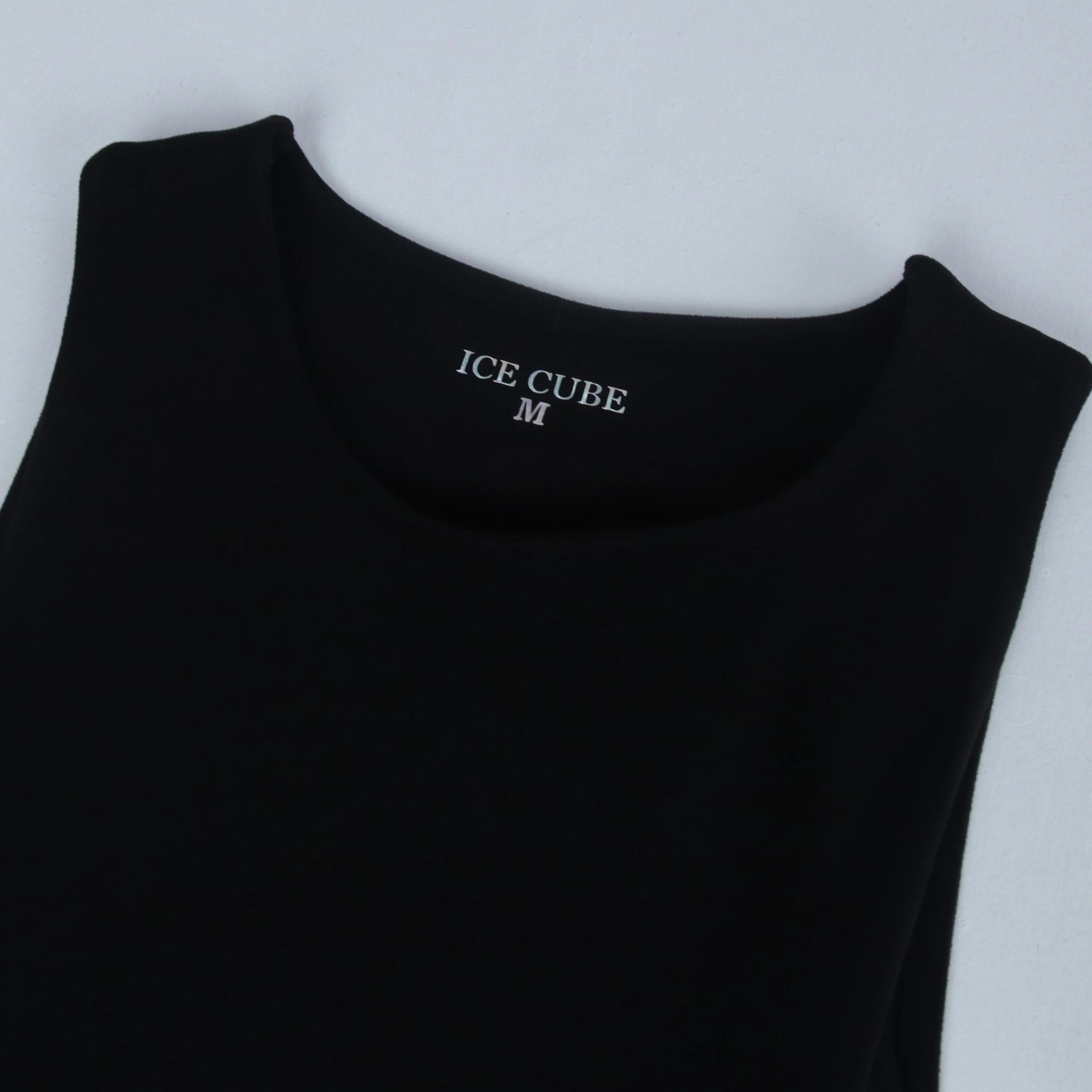 فستان ماكسي نسائي بدون أكمام بتصميم ضيق باللونين العنابي والأسود Thumbnail 2