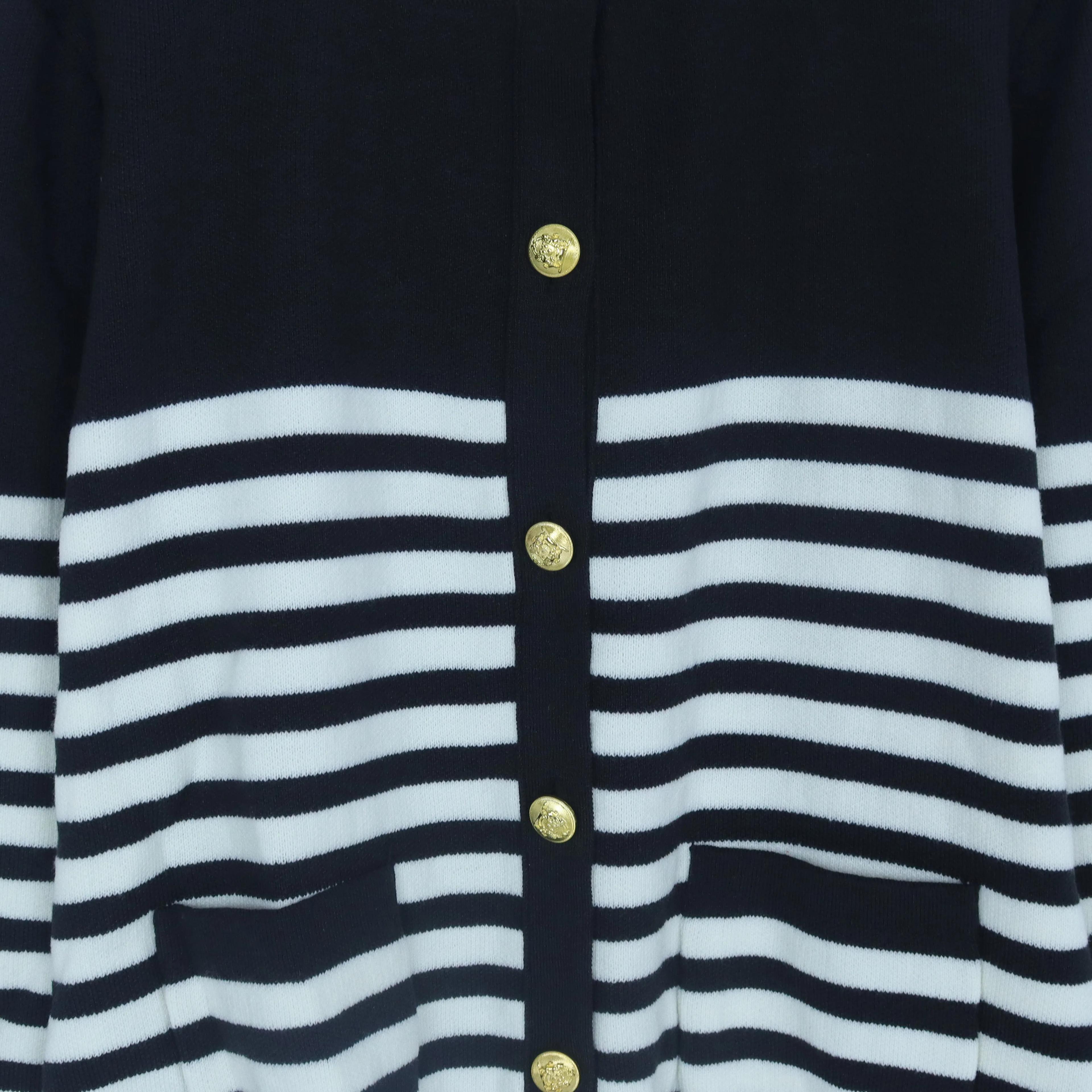 كارديجان نسائي مخطط برقبة دائرية وجيوب Thumbnail 4