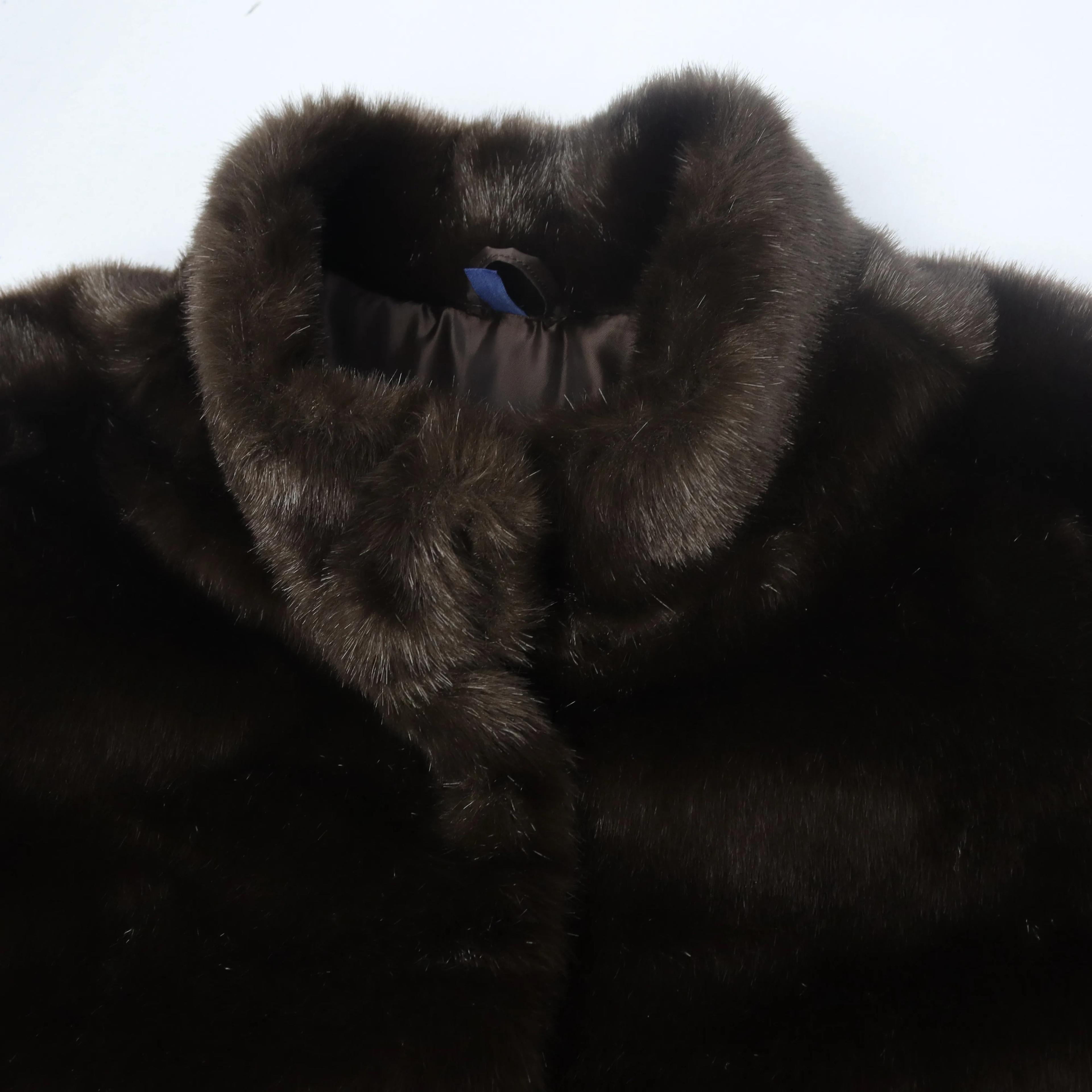 معطف من الفرو الصناعي من البوليستر مع ياقة عالية Thumbnail 2