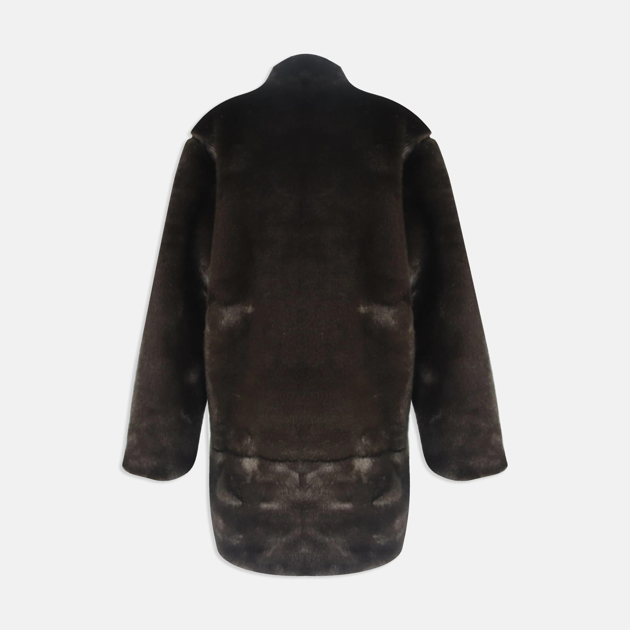 معطف من الفرو الصناعي من البوليستر مع ياقة عالية media preview 3