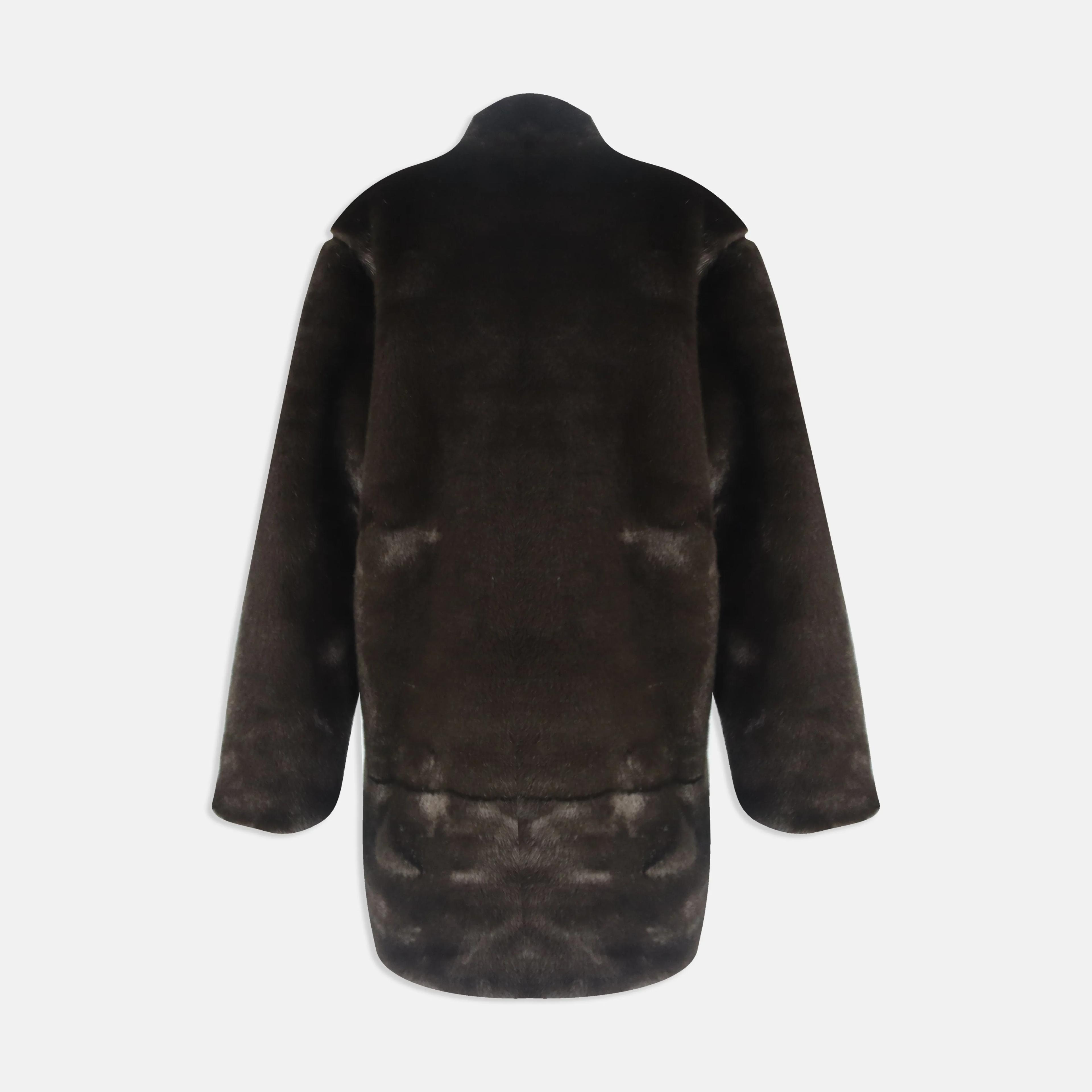 معطف من الفرو الصناعي من البوليستر مع ياقة عالية Thumbnail 3