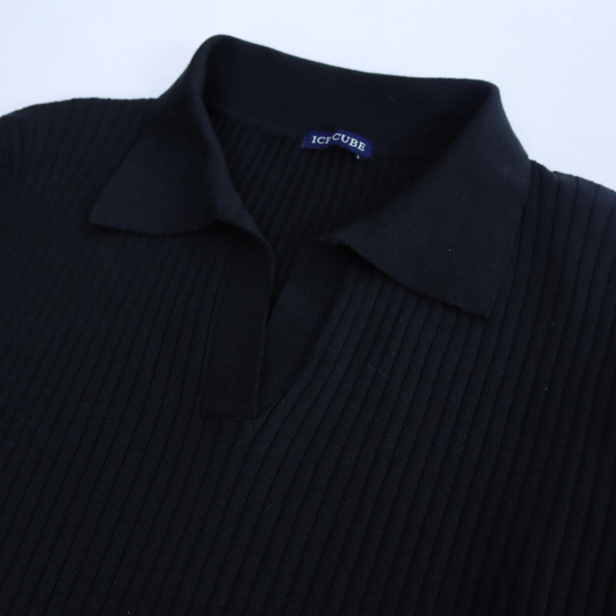 فستان نسائي محبوك مضلع بأكمام طويلة وياقة بولو media preview 2