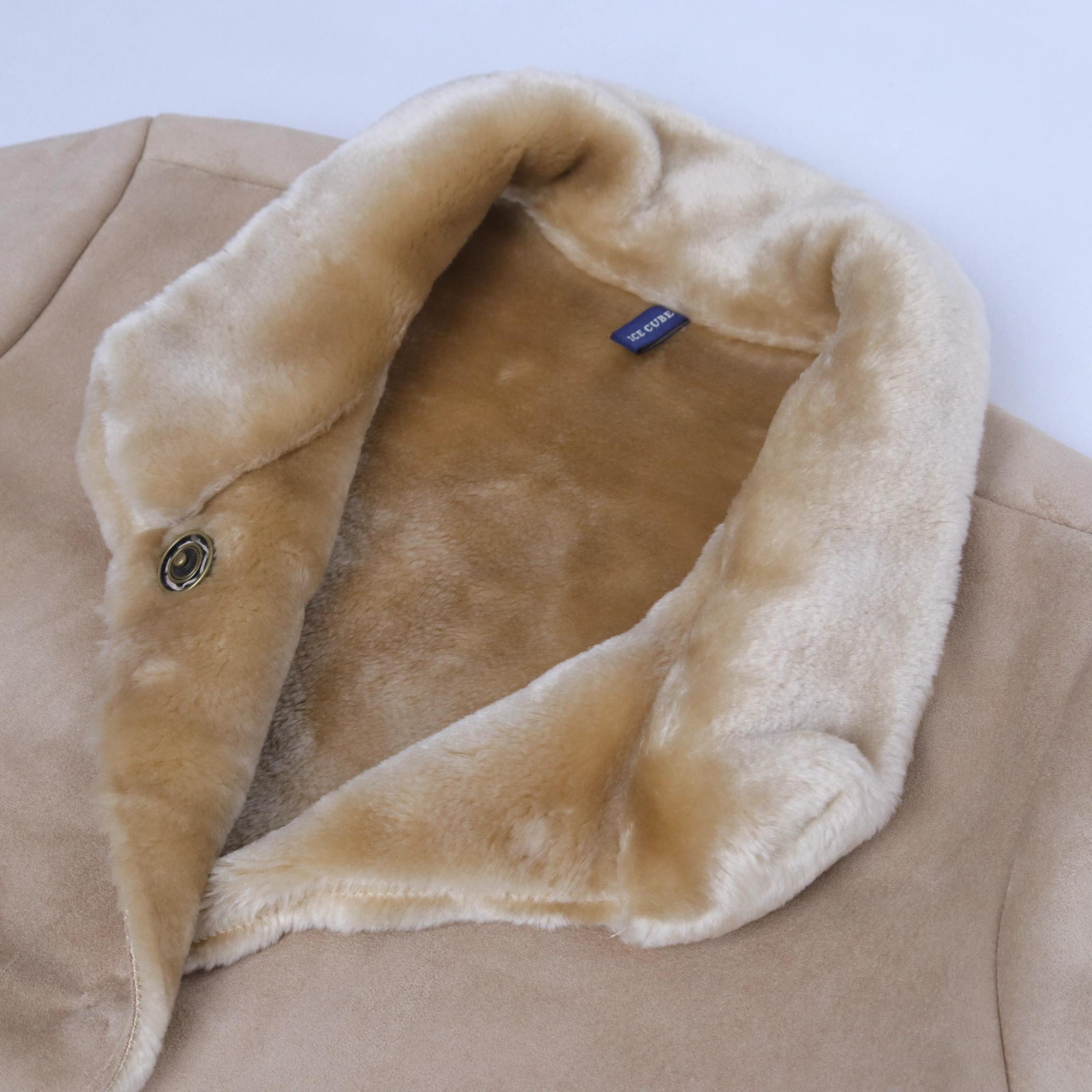 معطف من جلد الغزال الصناعي متوسط ​​الطول مع بطانة من صوف الشيربا media preview 2