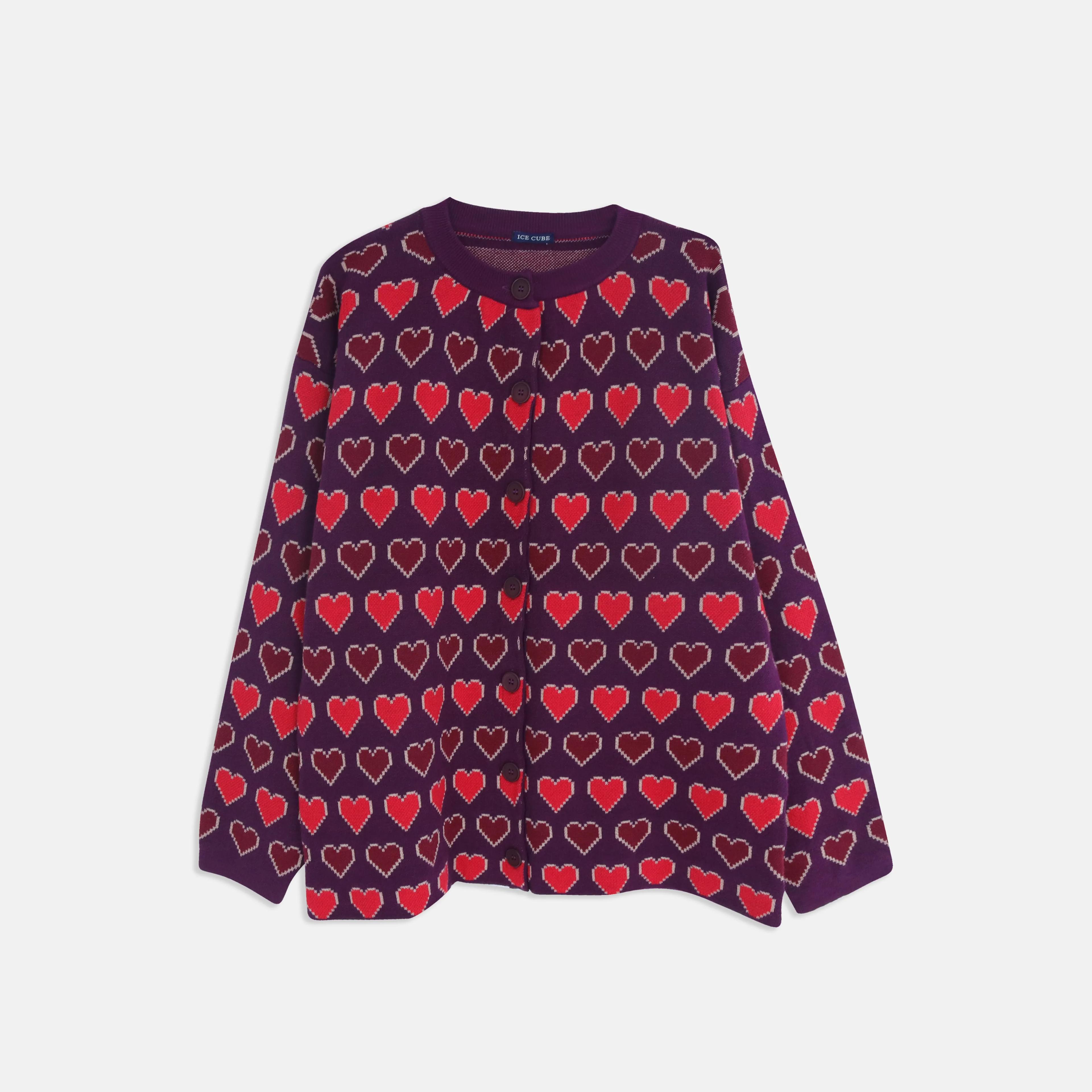 كارديجان نسائي بياقة دائرية بنقشة قلب Thumbnail 1