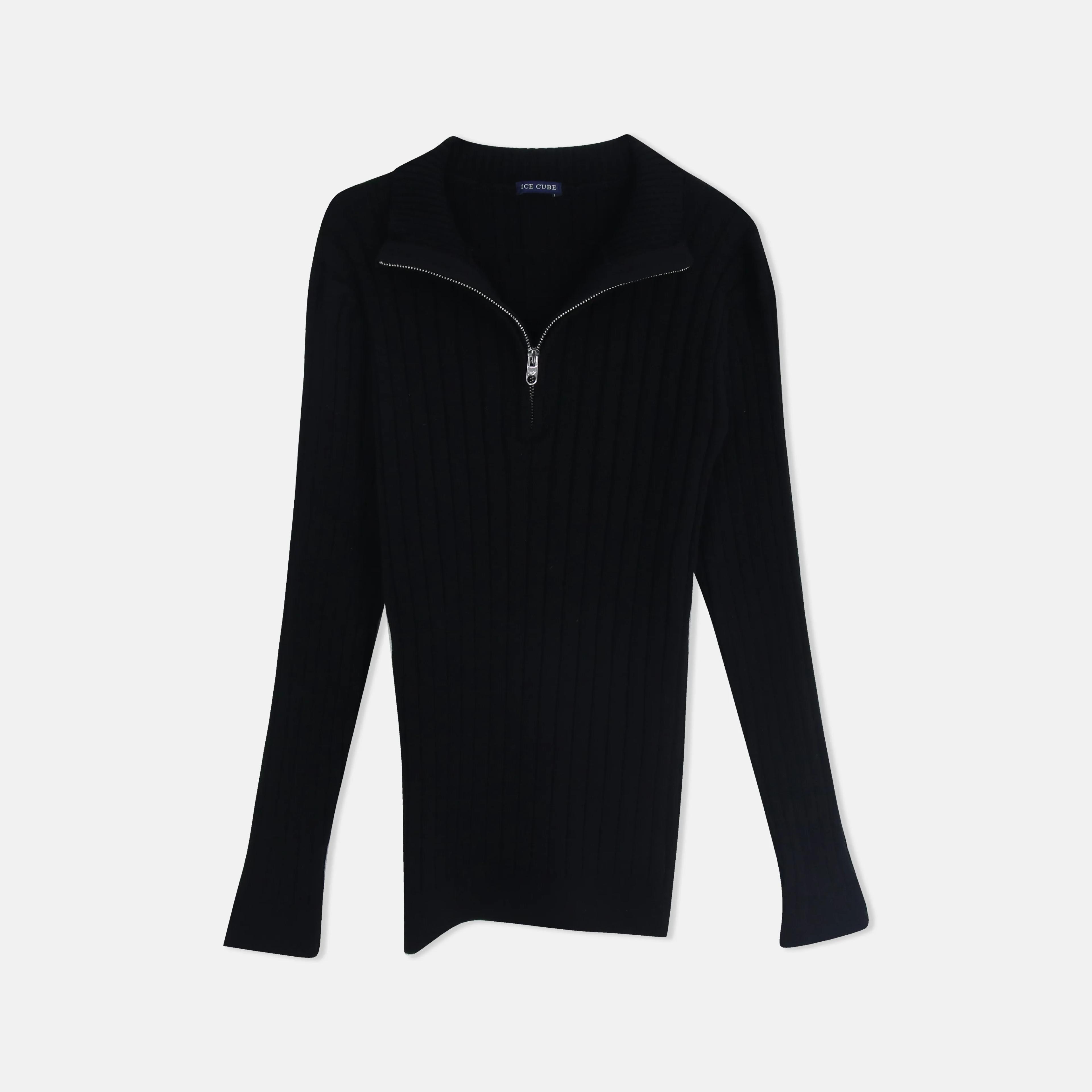 سترة رجالية محبوكة بنصف سحاب مضلع Thumbnail 1