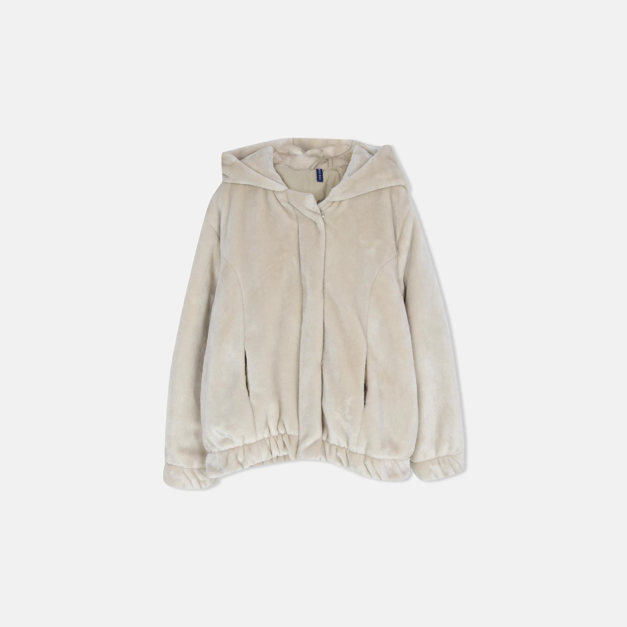 معطف بناتي فاخر ناعم الملمس بسحاب كامل وغطاء رأس. alternative product image