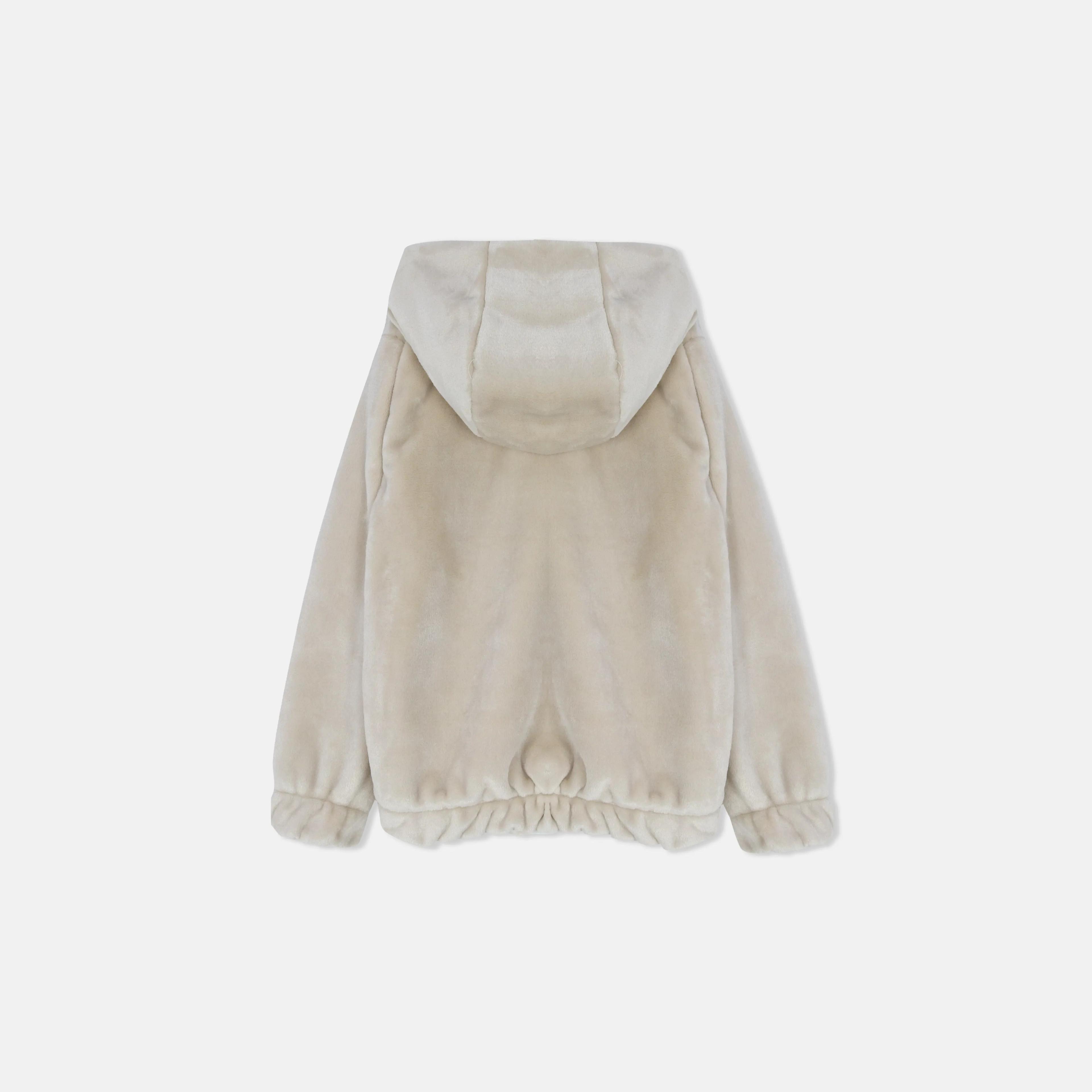 معطف بناتي فاخر ناعم الملمس بسحاب كامل وغطاء رأس. Thumbnail 4