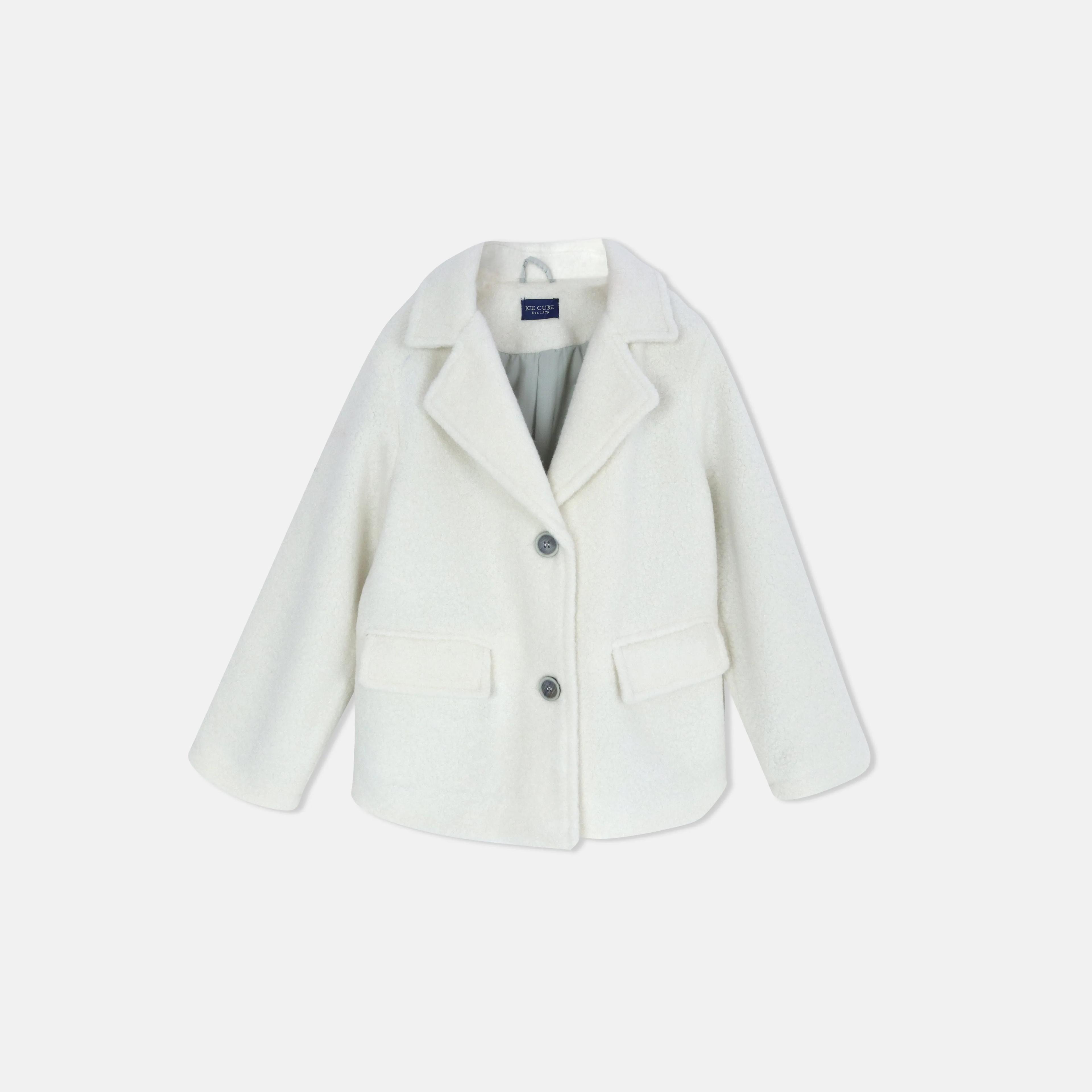 جاكيت صوف للبنات بياقة وأزرار أمامية. Thumbnail 1