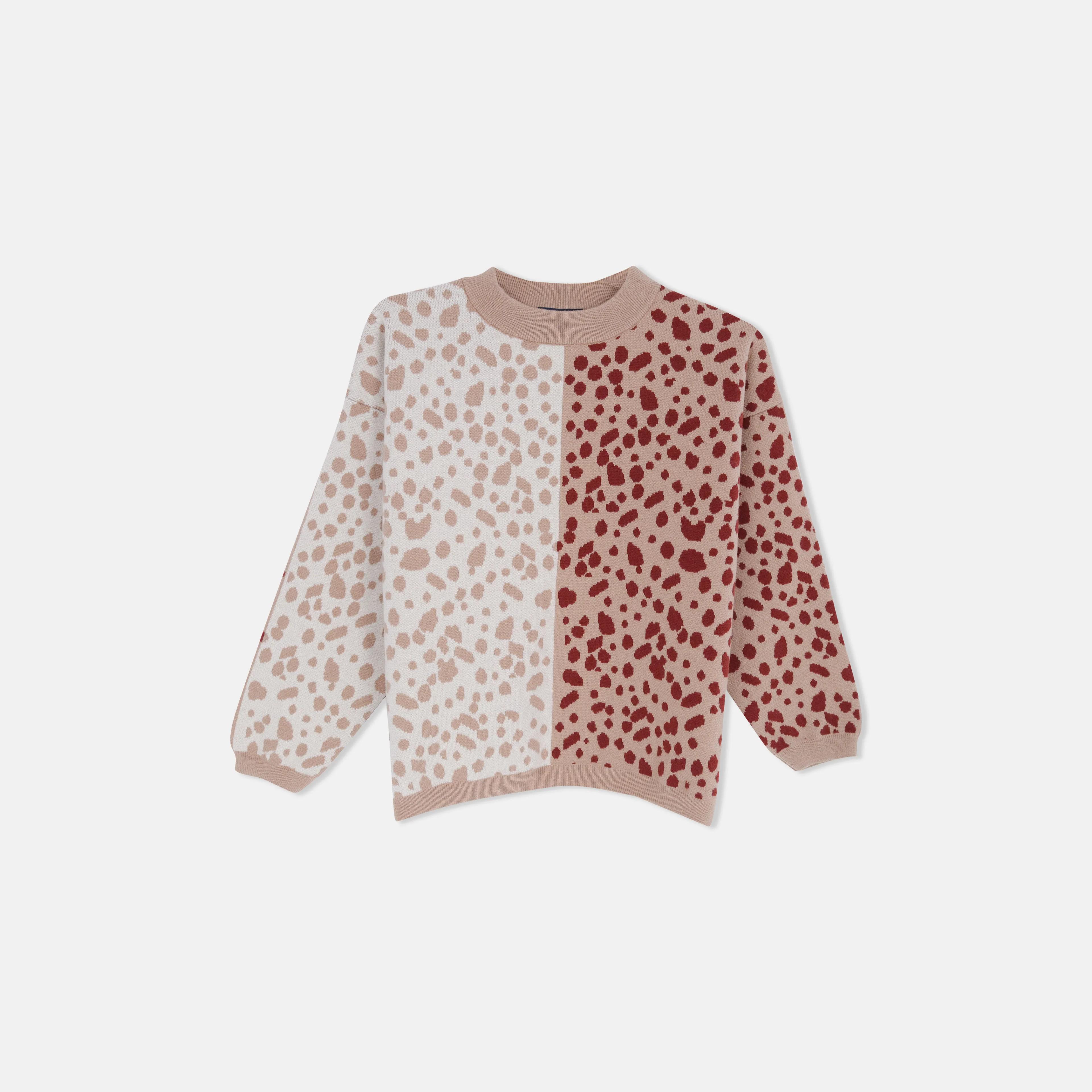 كنزة صوفية للبنات برقبة دائرية وطبعة جاكار Thumbnail 1