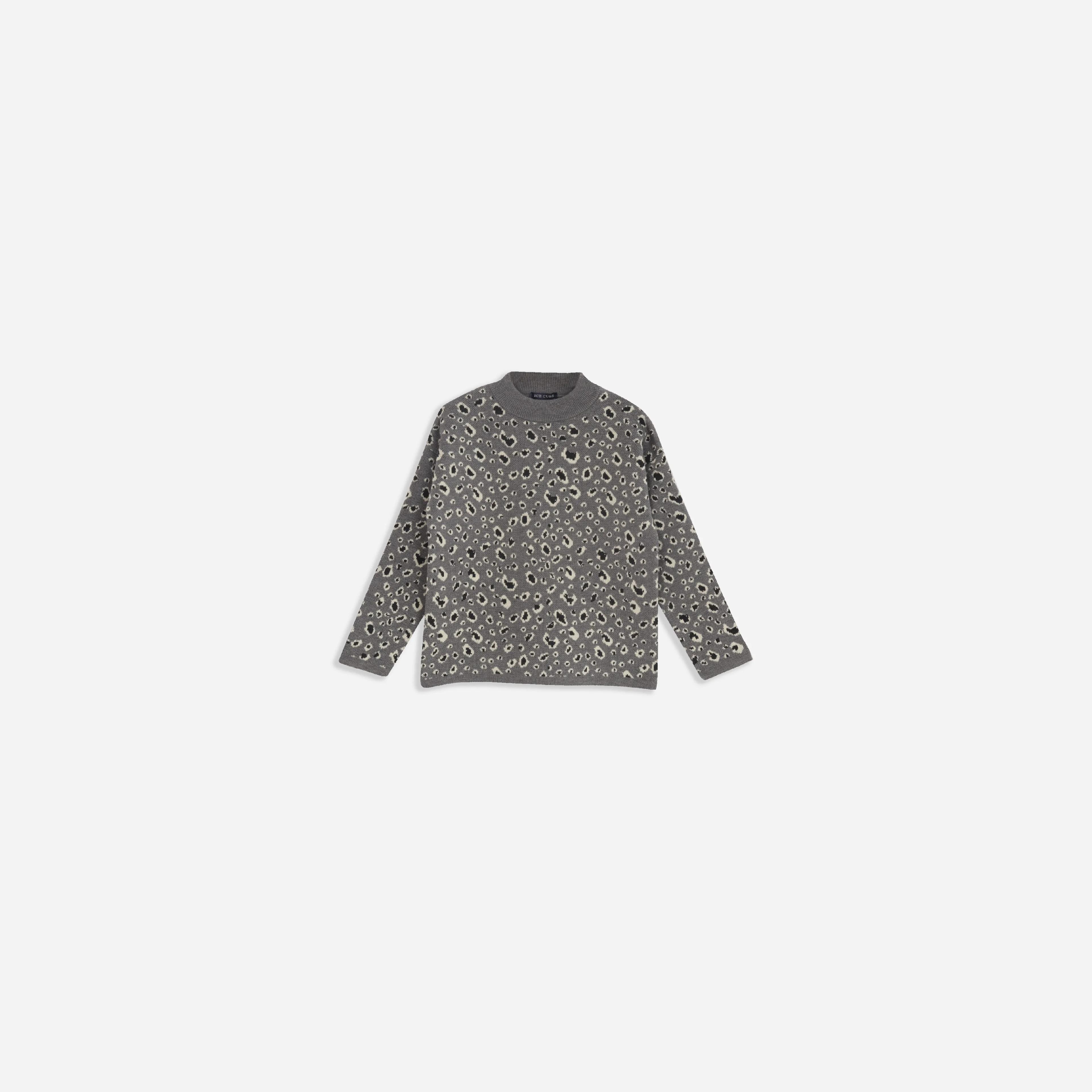 كنزة صوفية للبنات بياقة عالية وطبعة جلد النمر Thumbnail 1