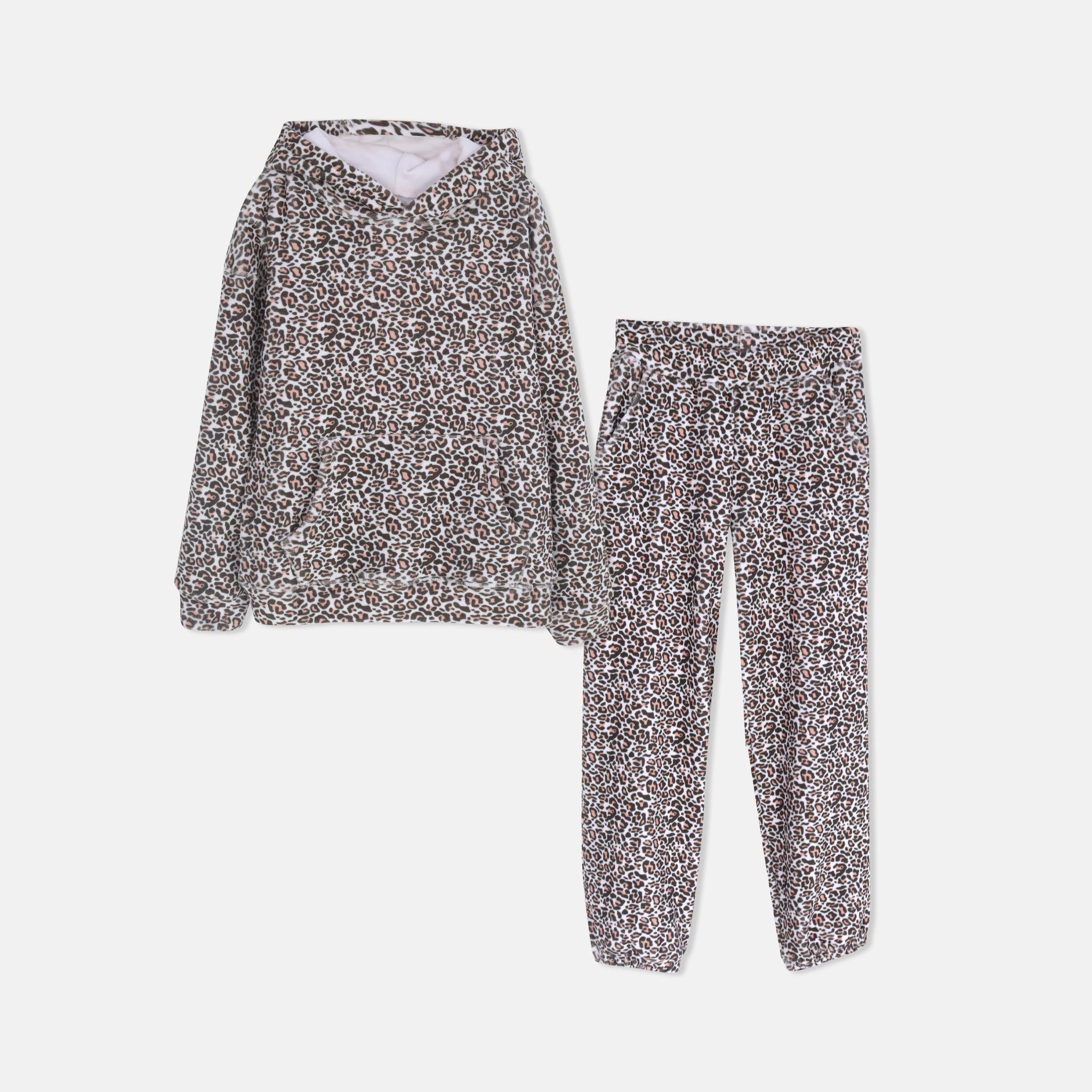 طقم مطبوع برسومات للبنات يتكون من سترة بغطاء رأس وبنطال رياضي مطابق alternative product image