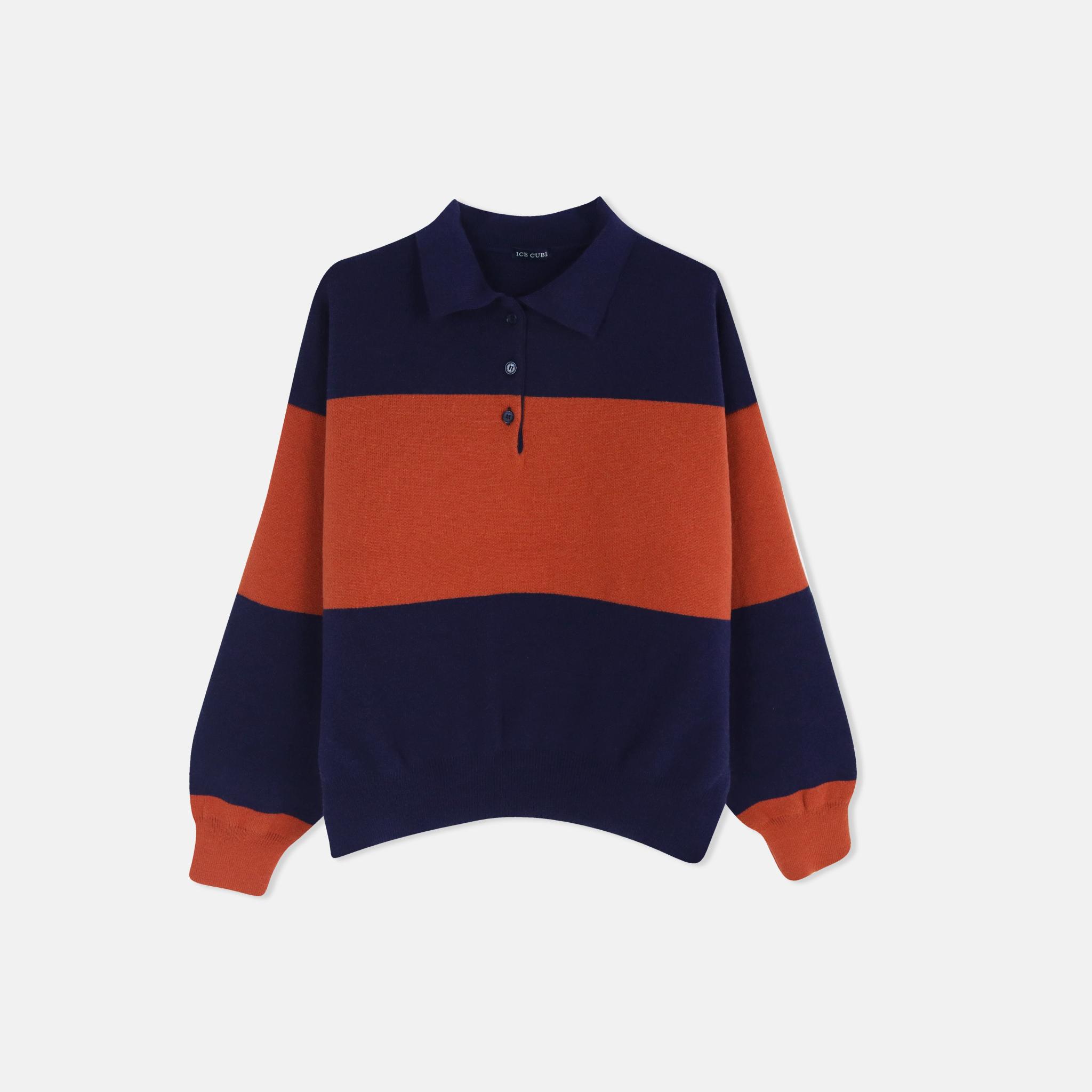 سويت شيرت نسائي محبوك بياقة بولو بألوان متداخلة alternative product image