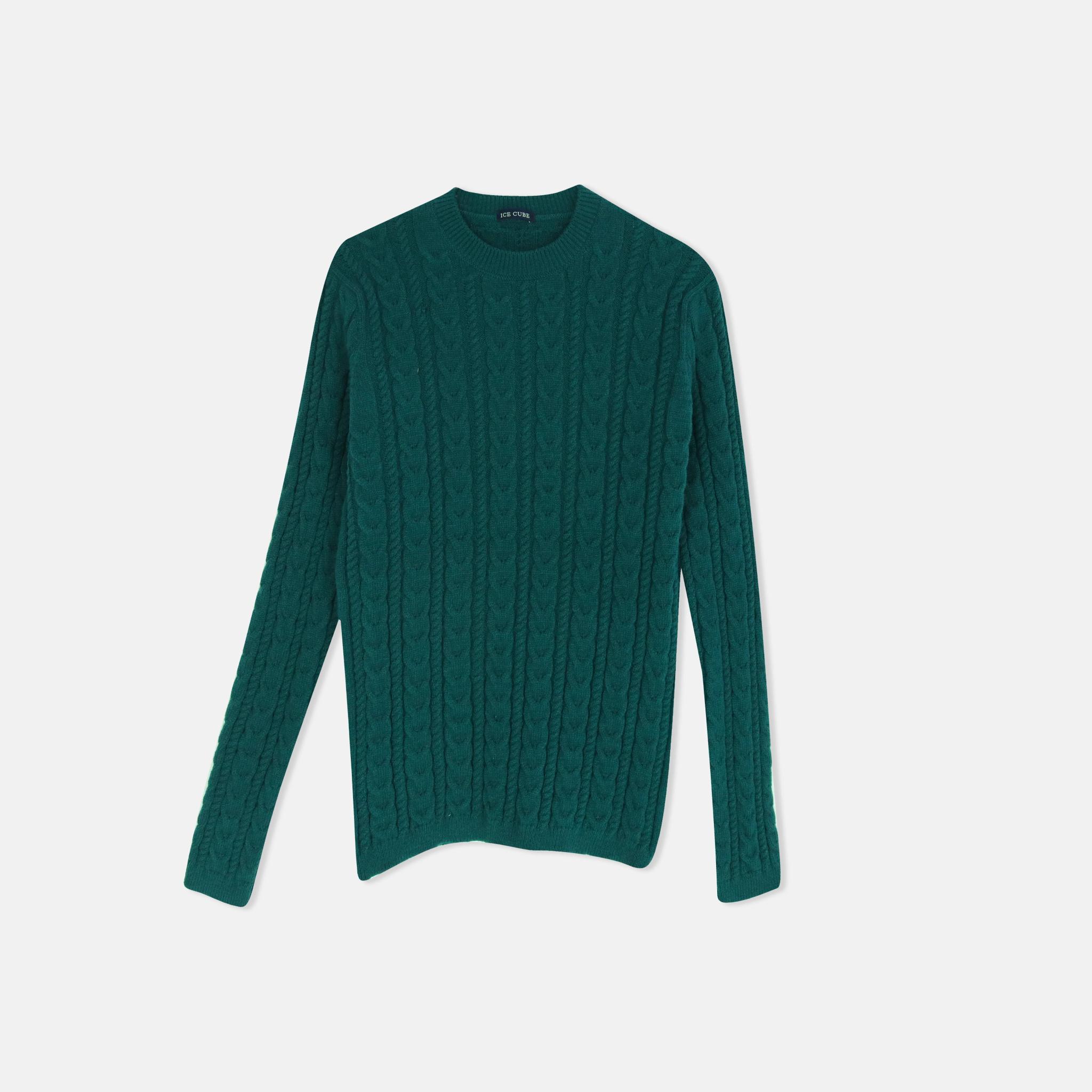 كنزة نسائية بياقة دائرية محبوكة بنمط كابلات alternative product image