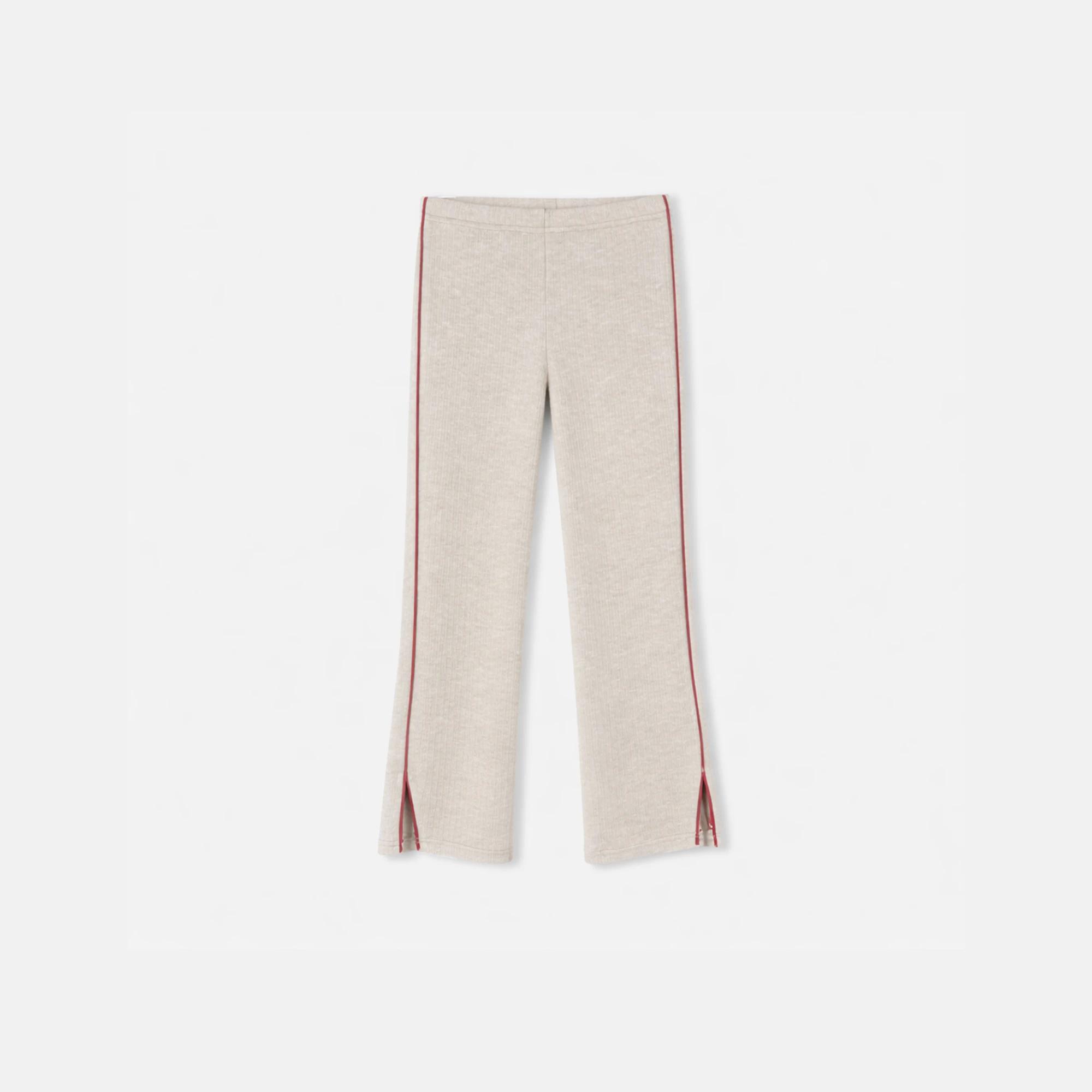 بنطلون ضيق واسع الساقين مضلع بخطوط جانبية للبنات Thumbnail 1