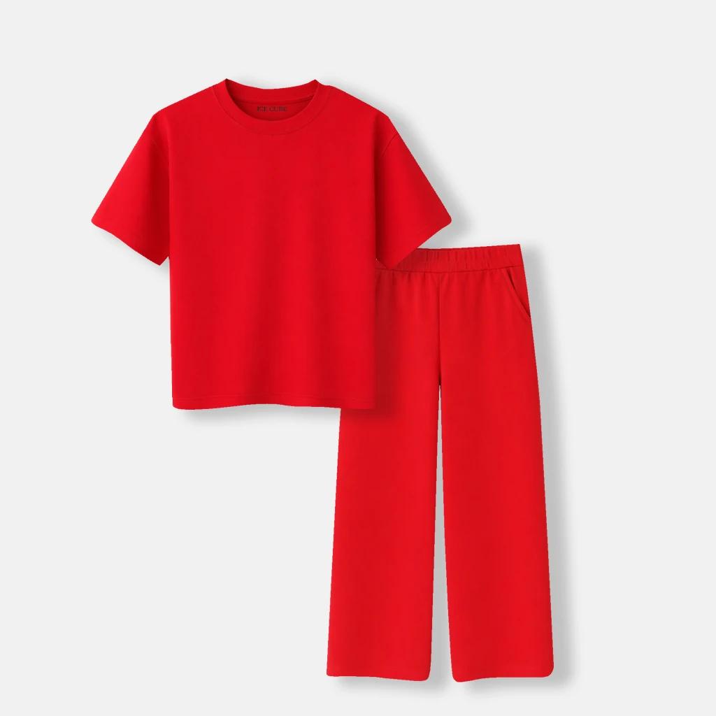 طقم ملابس بناتي من قطعتين: تي شيرت فضفاض وبنطال واسع الساقين media preview 7