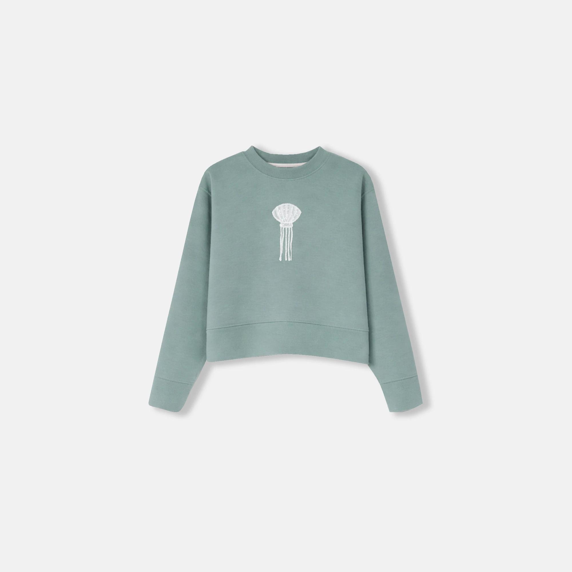 طقم سويت شيرت مطرز بتفاصيل صدفية - طقم بناتي بقصة مريحة Thumbnail 1