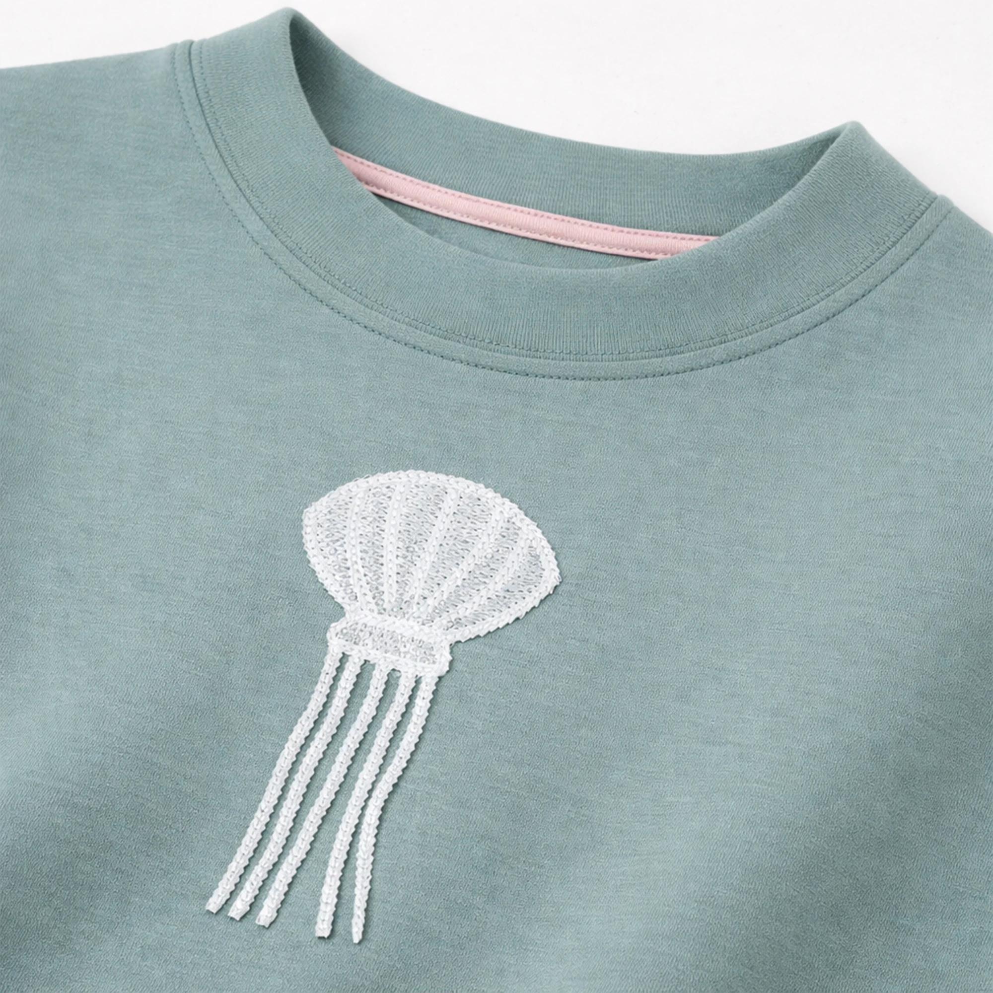 طقم سويت شيرت مطرز بتفاصيل صدفية - طقم بناتي بقصة مريحة media preview 2