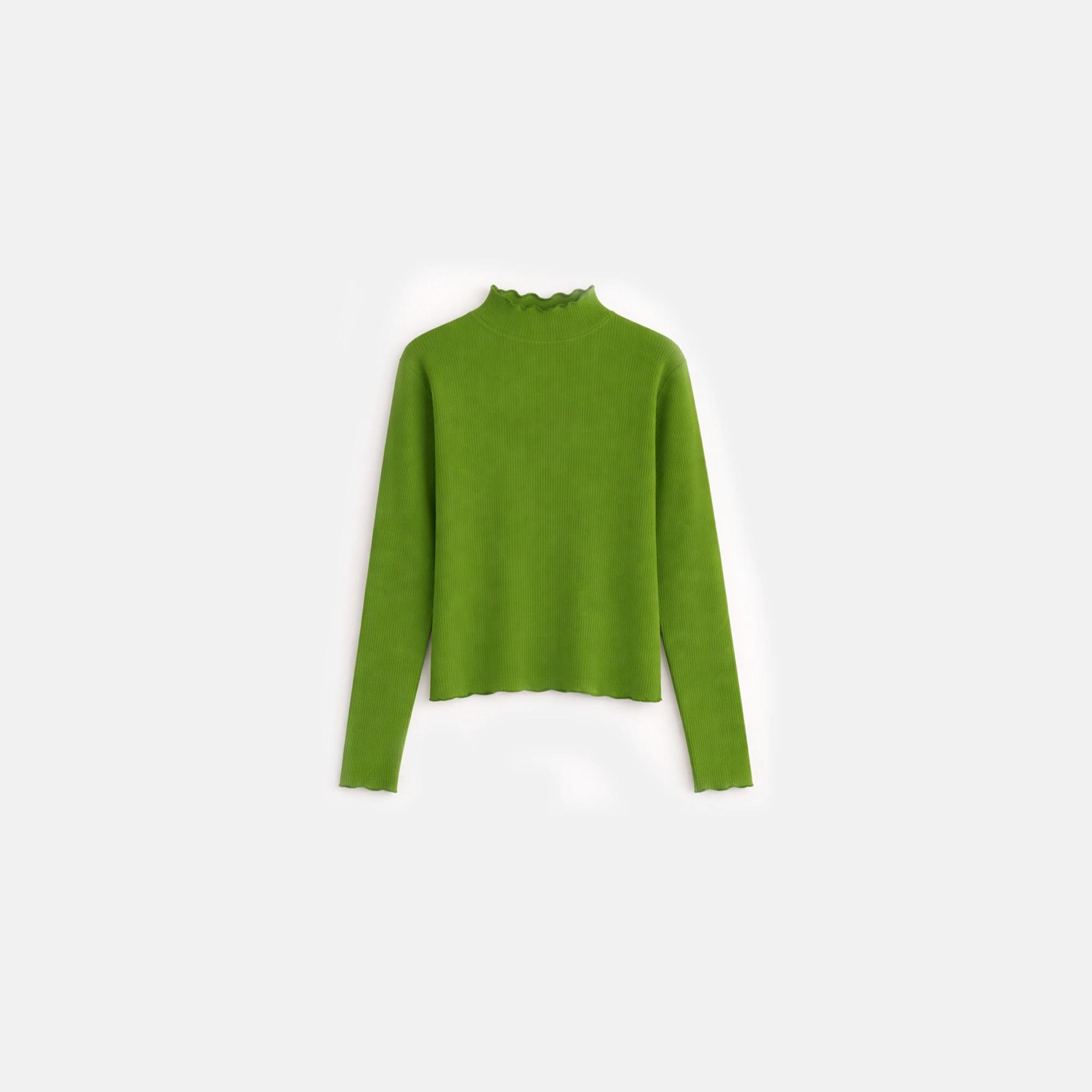 كنزة صوفية للبنات بياقة عالية وحواف مضلعة alternative product image