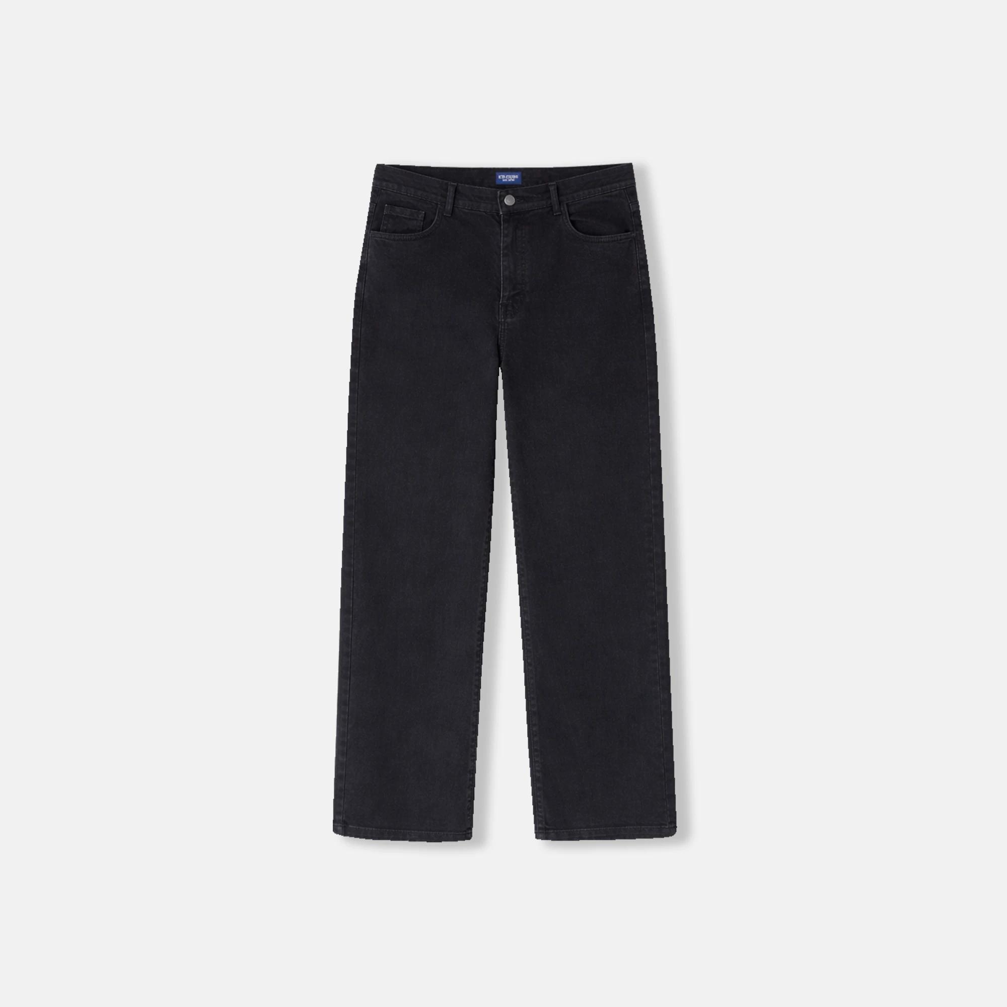 بنطلون جينز نسائي بخصر عالٍ وقصة مستقيمة - أسود Thumbnail 1