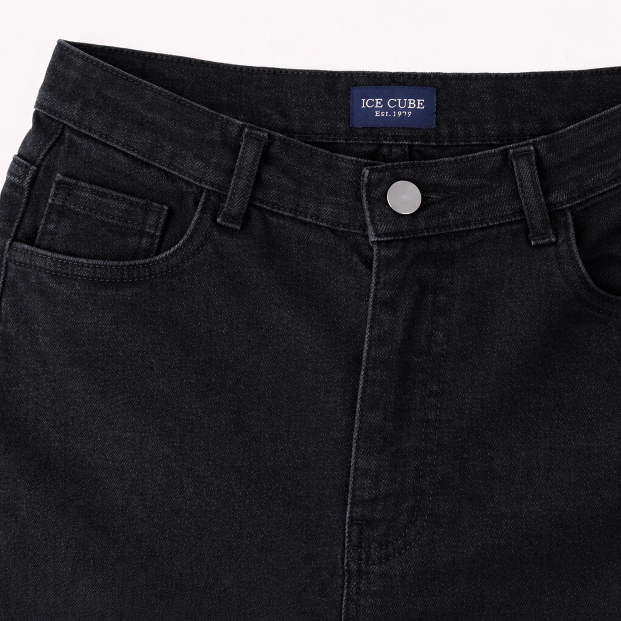 بنطلون جينز نسائي بخصر عالٍ وقصة مستقيمة - أسود Thumbnail 2