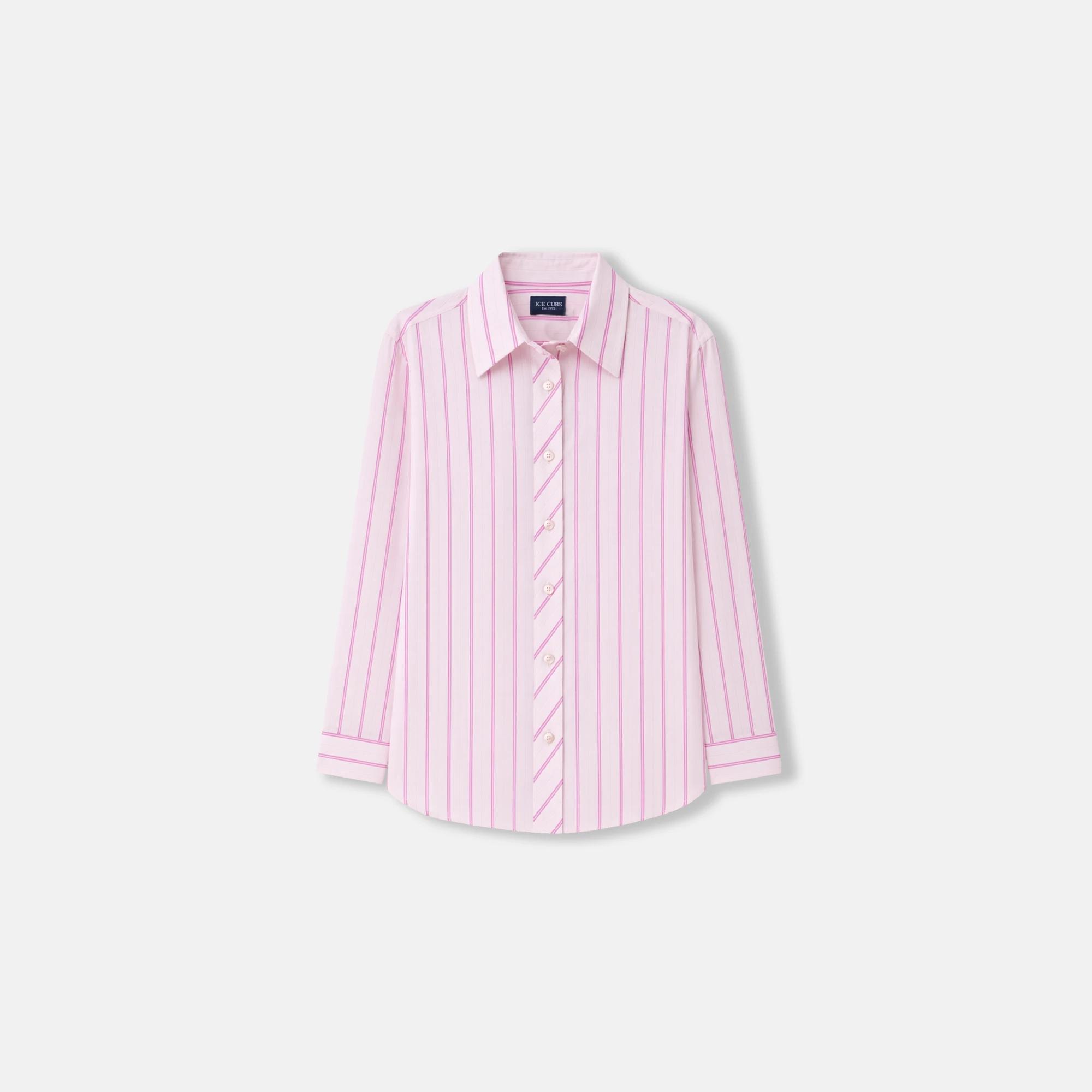 قميص نسائي مخطط بأزرار وخطوط عمودية alternative product image