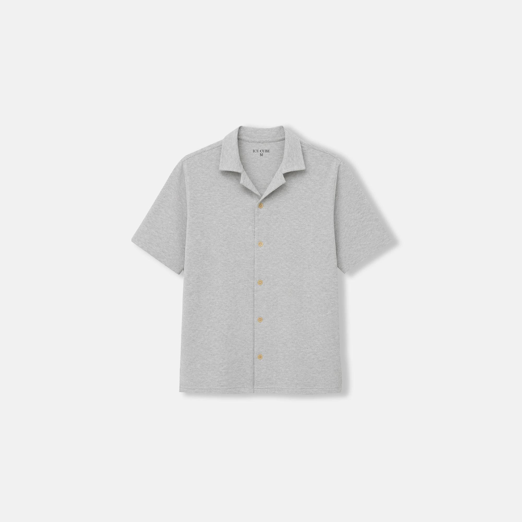 قميص رجالي قصير الأكمام بياقة مفتوحة Thumbnail 1