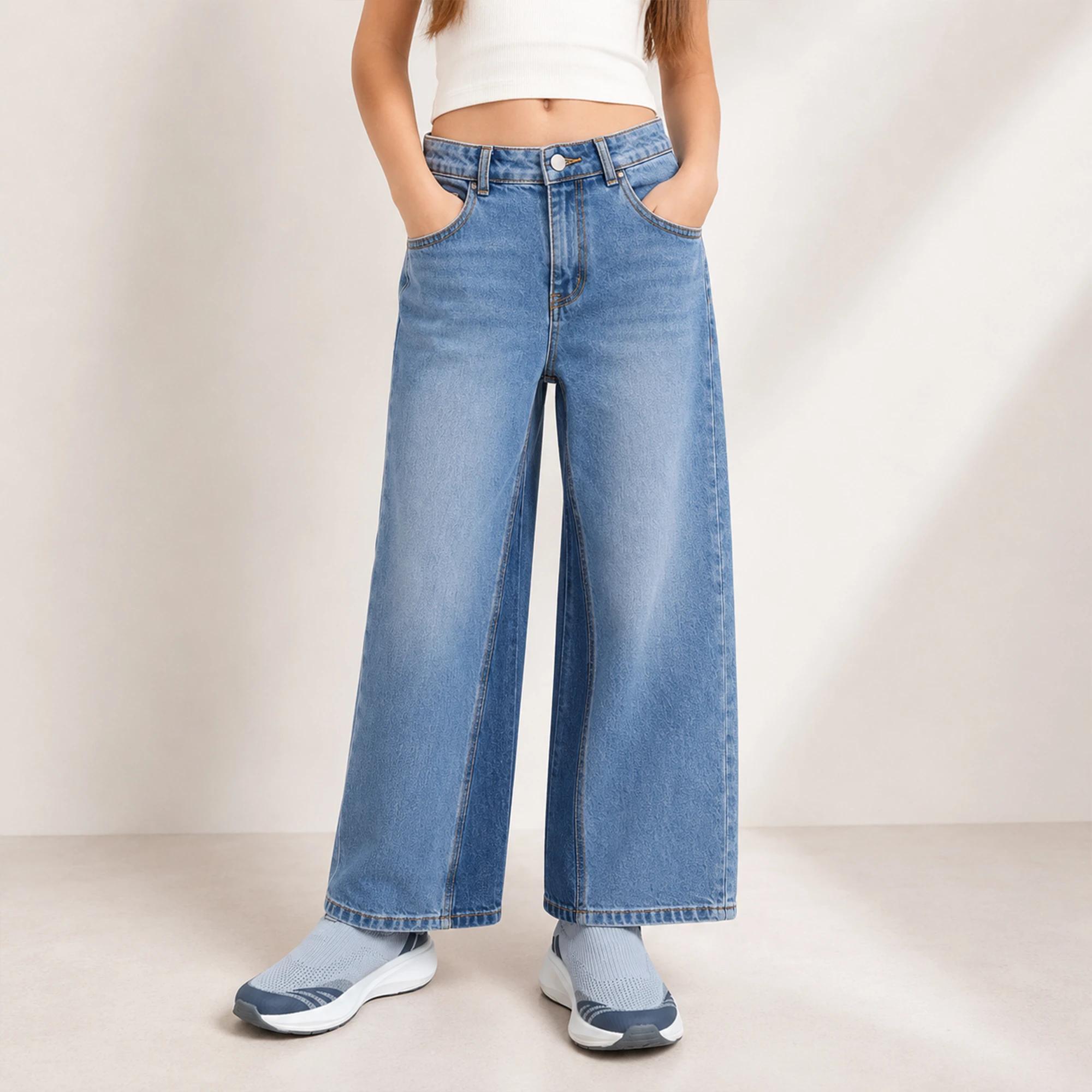 بنطلون جينز واسع الساقين للبنات alternative product image