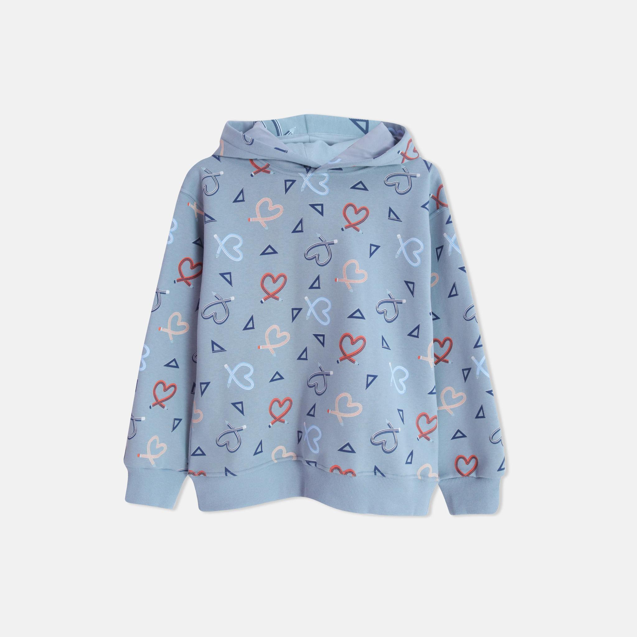 سويت شيرت بغطاء رأس للبنات بطبعة قلوب product image