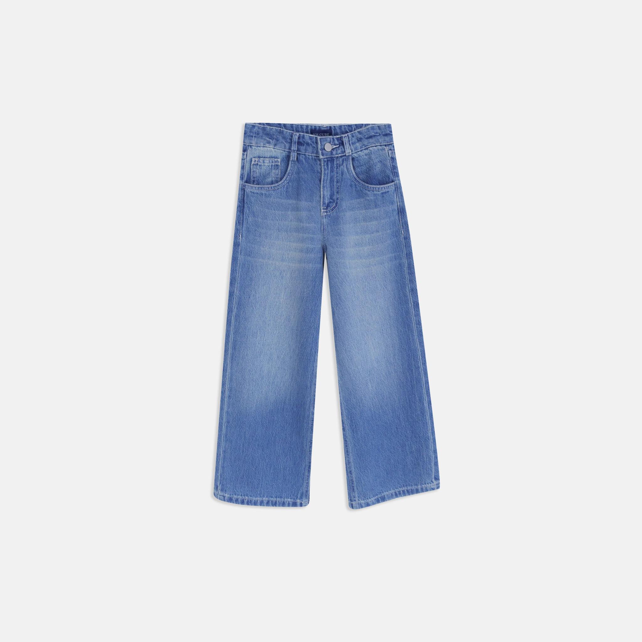 بنطلون جينز واسع الساق بخصر عالٍ للفتيات product image