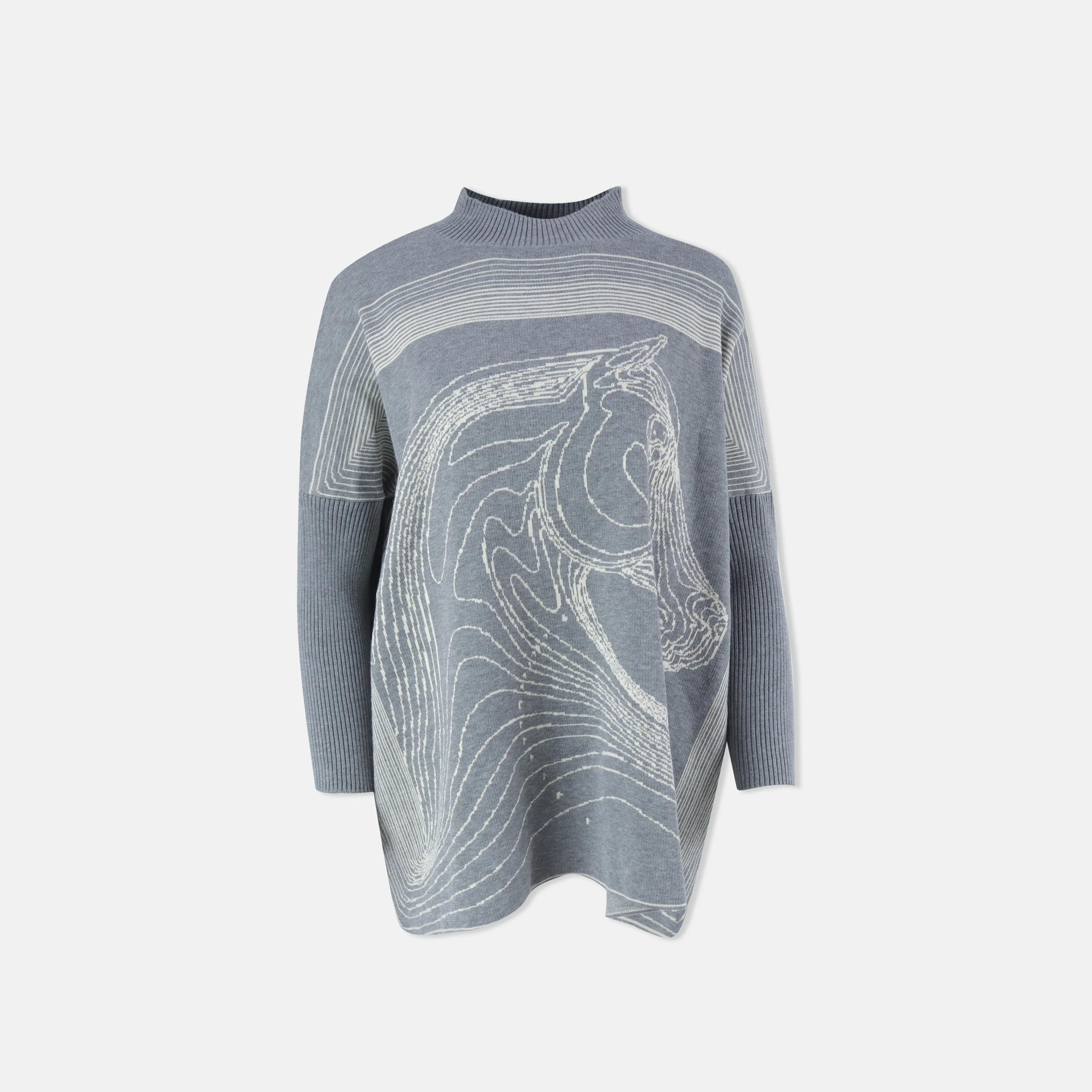 سترة نسائية كبيرة الحجم محبوكة بنقشة حصان Thumbnail 1