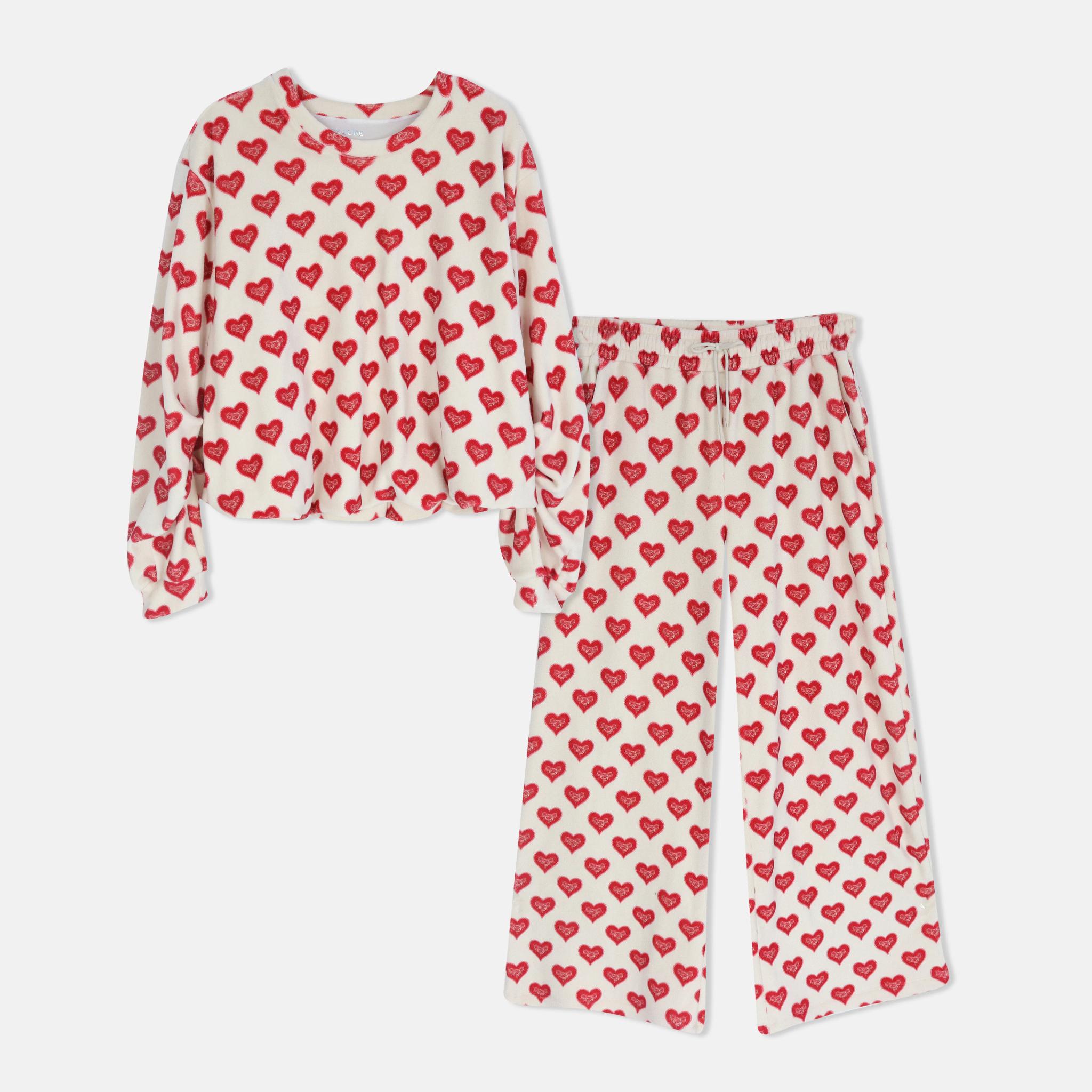 طقم ملابس منزلية مطبوع من قطعتين للنساء - بلوزة قصيرة وبنطال واسع الساقين product image