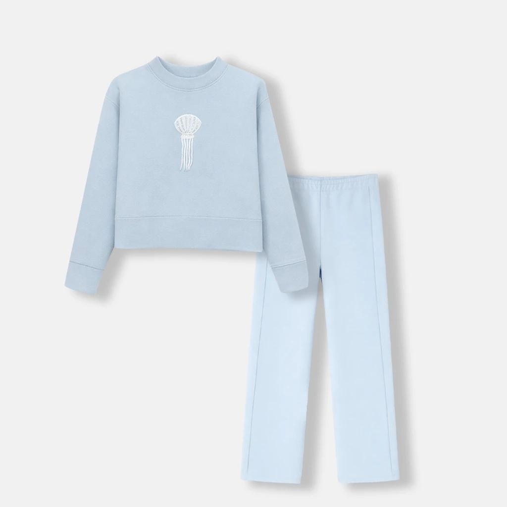 طقم سويت شيرت مطرز بتفاصيل صدفية - طقم بناتي بقصة مريحة product image