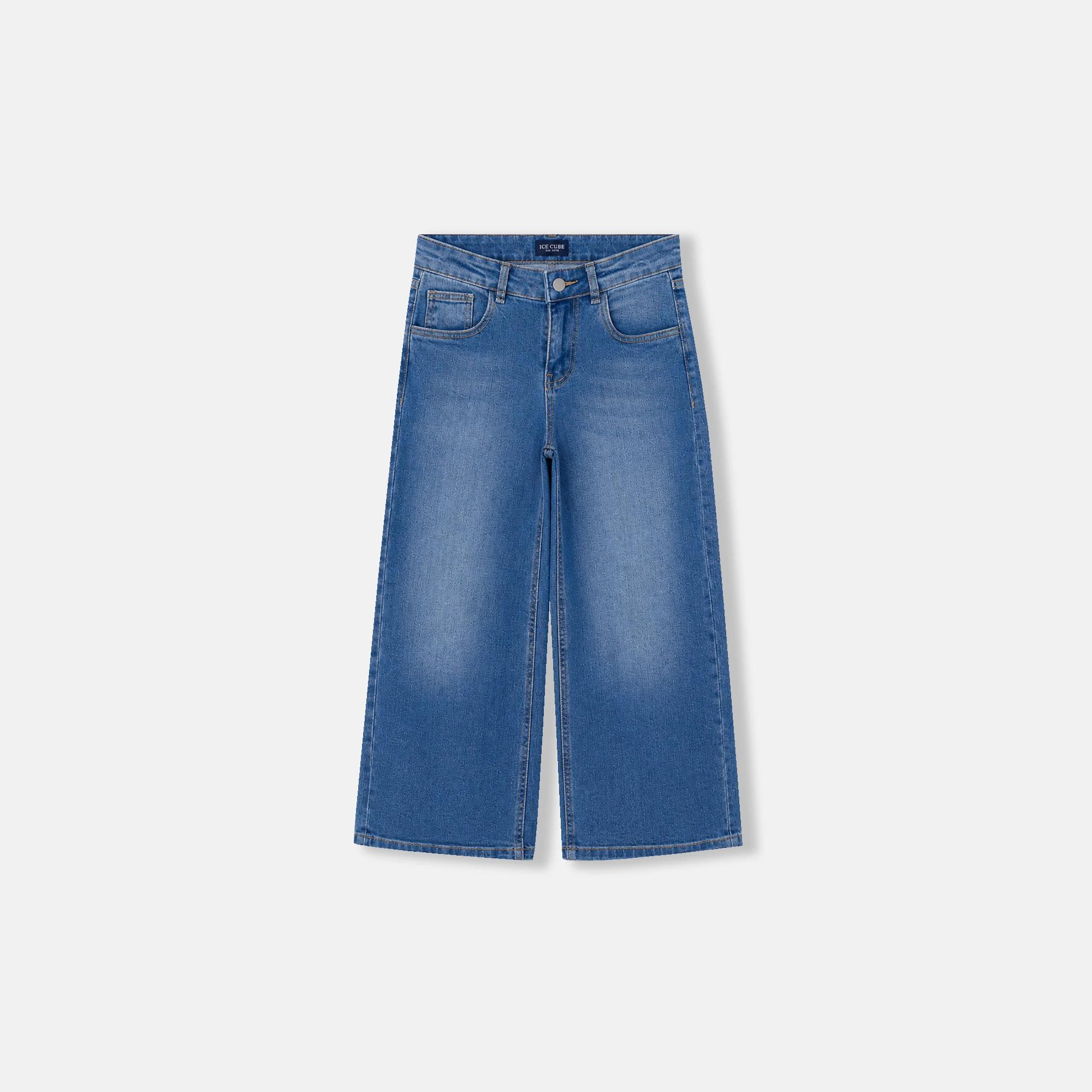 بنطلون جينز واسع الساقين مطاطي للبنات product image
