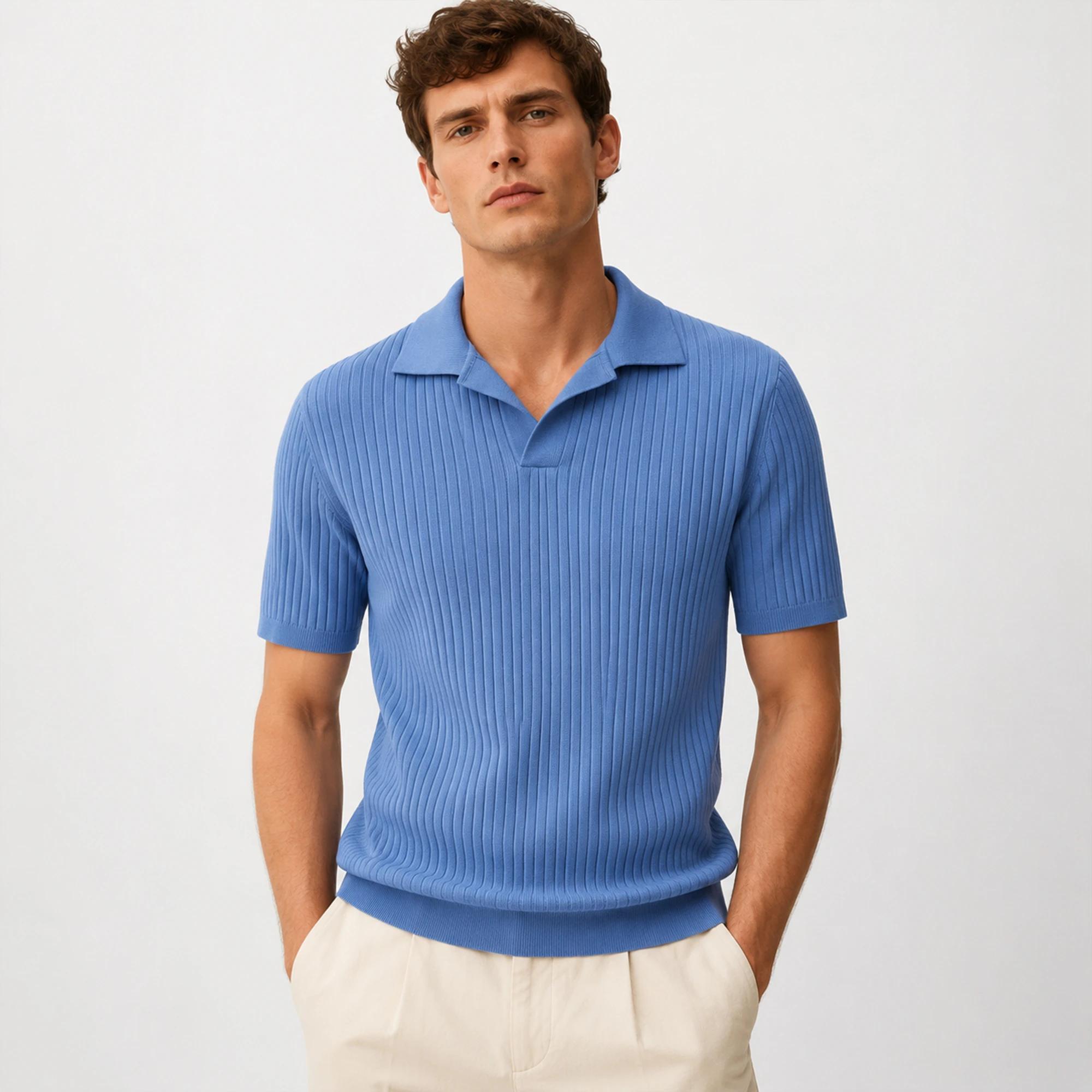 Men's Short Sleeve Ribbed Knit Polo Shirt product image