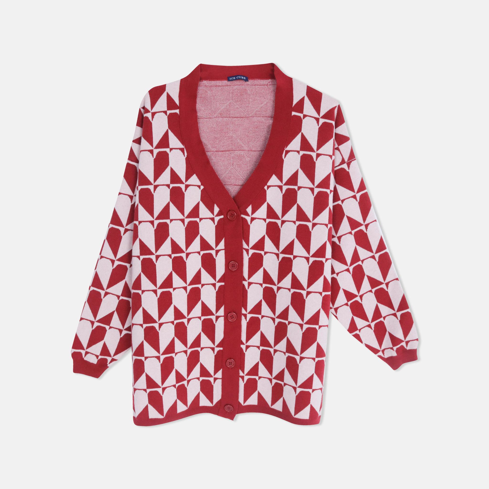 كارديجان بأزرار أمامية بنقوش هندسية باللون الأحمر alternative product image