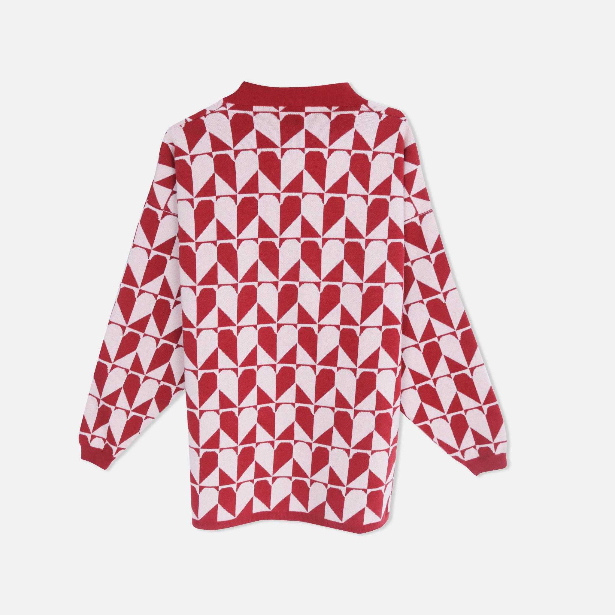 كارديجان بأزرار أمامية بنقوش هندسية باللون الأحمر media preview 4