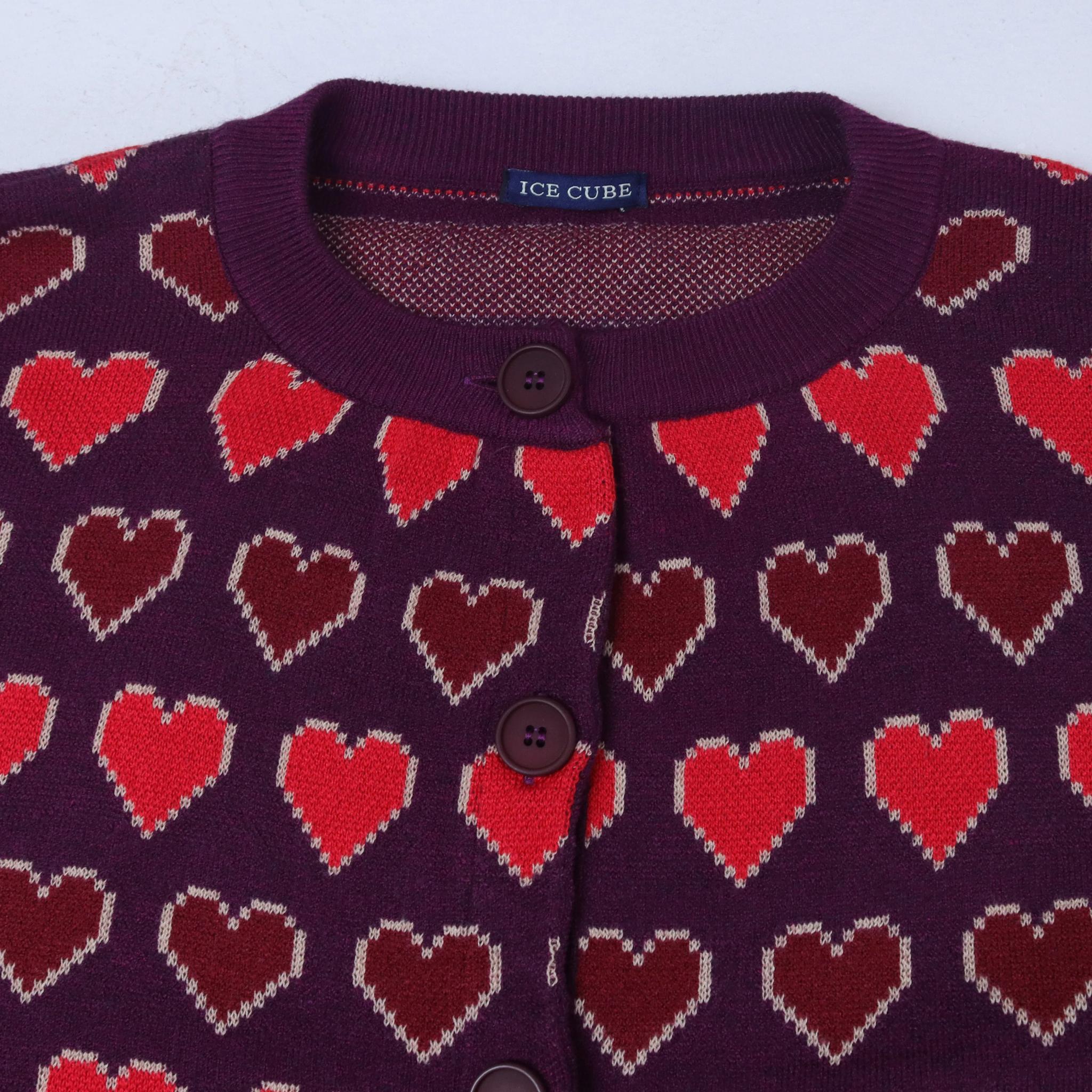 كارديجان نسائي بياقة دائرية بنقشة قلب media preview 2