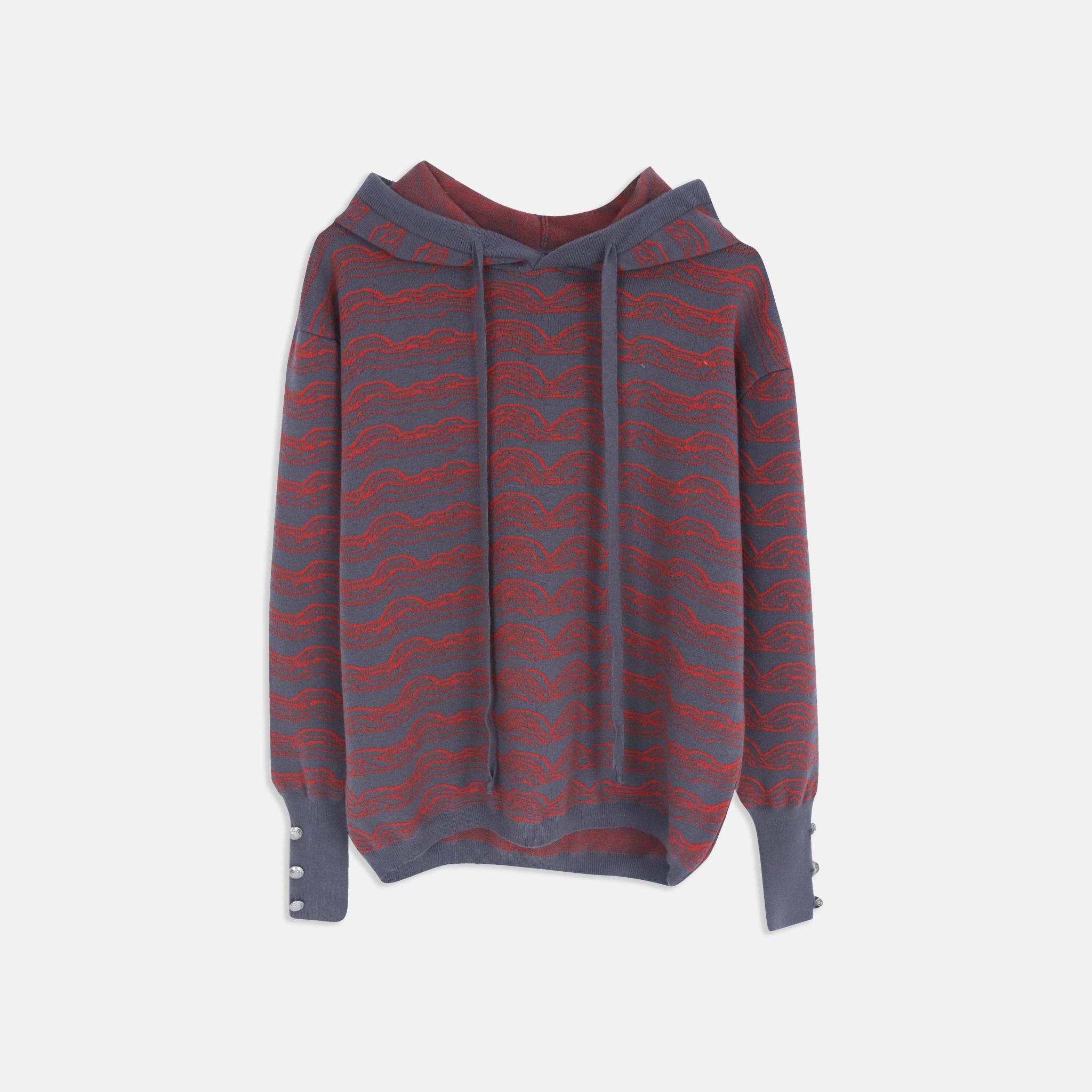 هودي نسائي محبوك بخطوط مموجة alternative product image